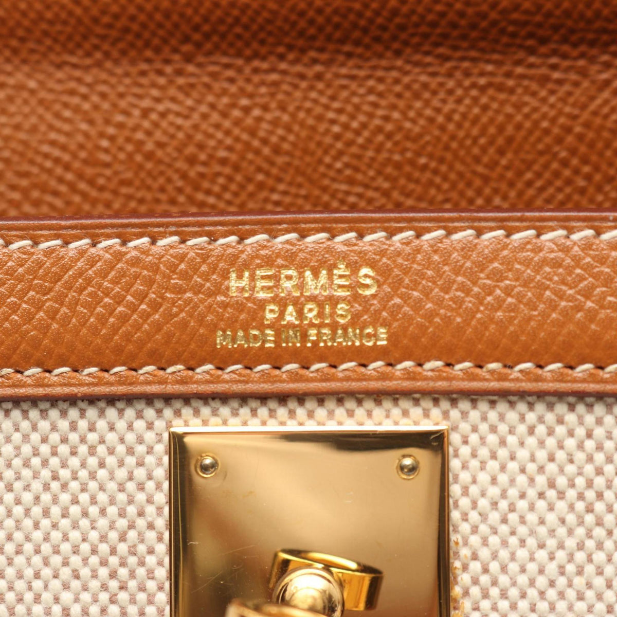 Hermes Beige Brown Canvas Leather Handbag (Pre-Owned)