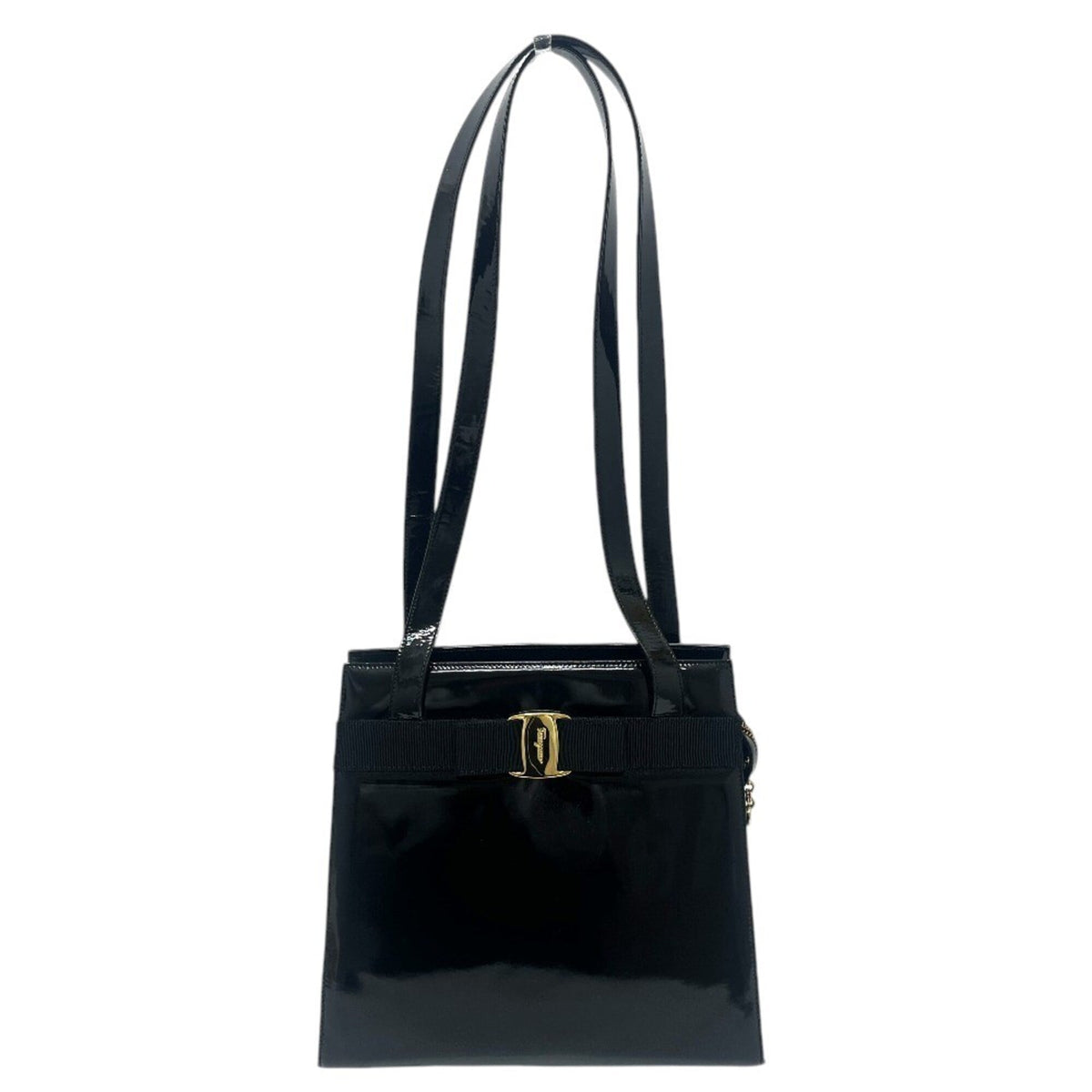 Salvatore Ferragamo Vara Black Leather Shoulder Bag Tote Bag (Pre-Owned)