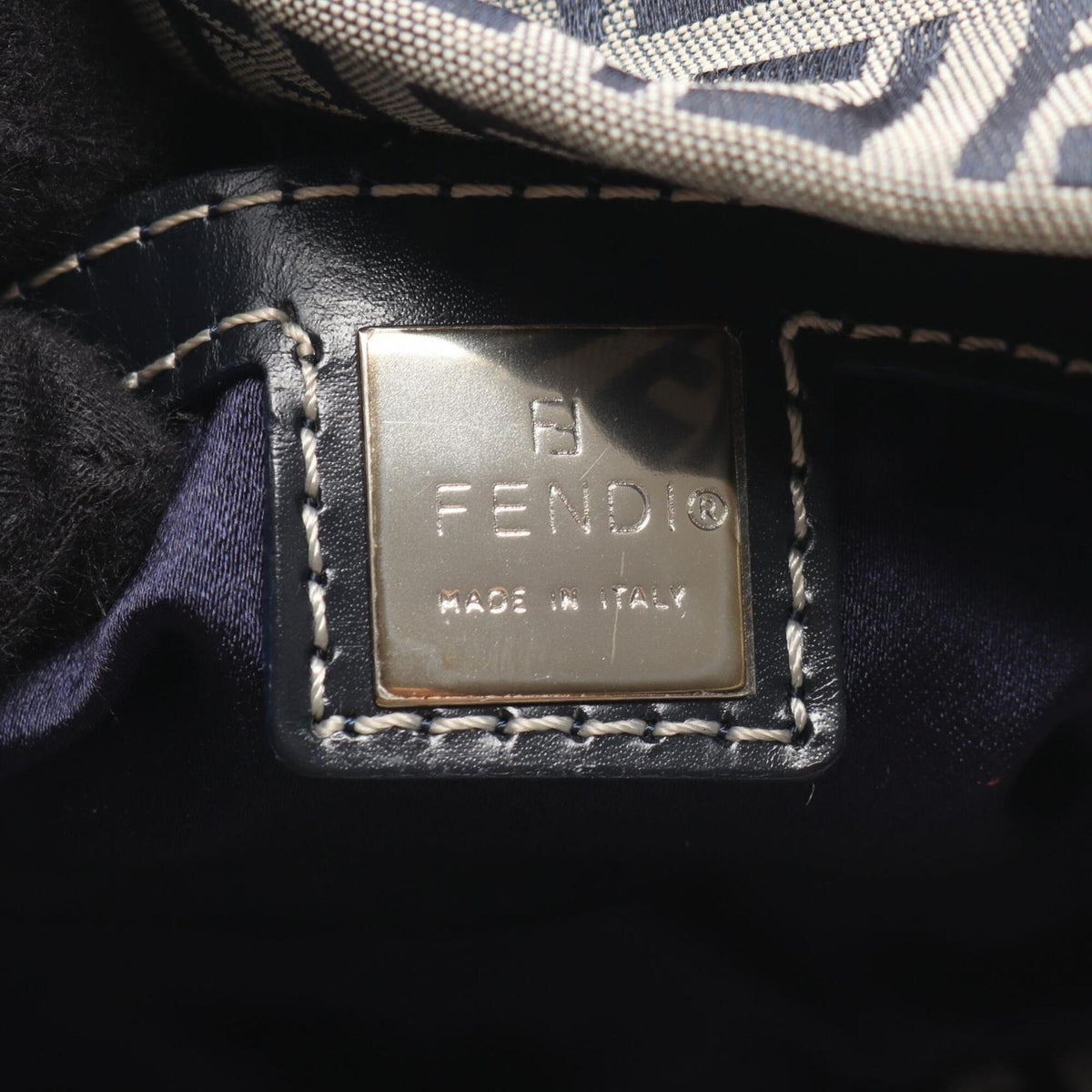 Fendi Gray Navy Canvas Leather Handbag Shoulder Bag (Pre-Owned)