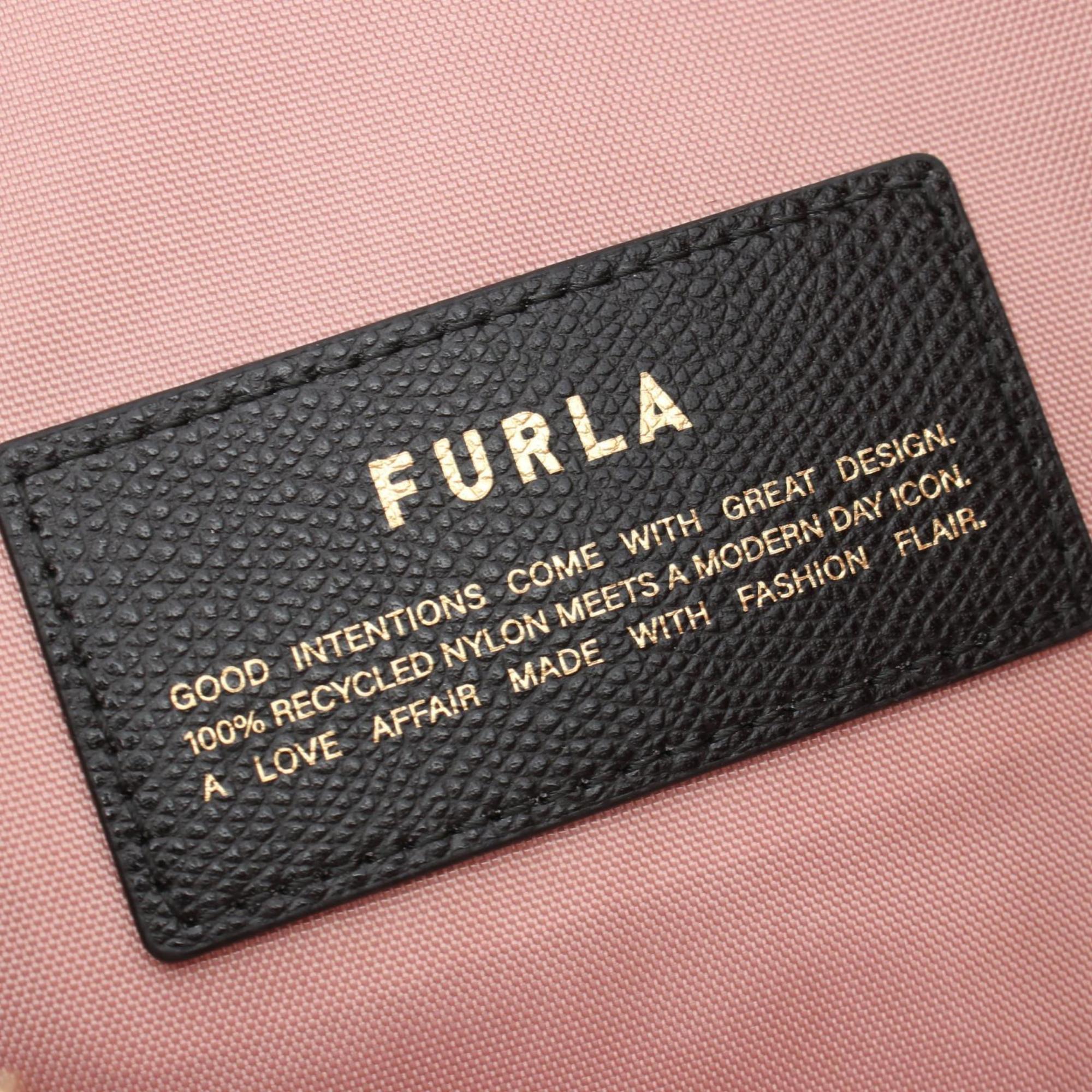 Furla Beige Pink Leather Nylon Canvas Handbag