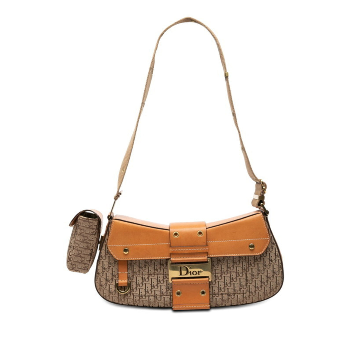 Christian Dior Trotter Brown Canvas Leather Shoulder Bag (Pre-Owned)