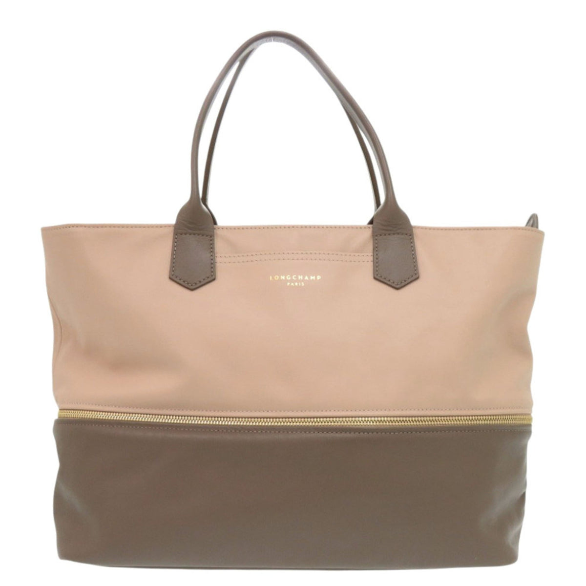 Longchamp Brown Pink Beige Leather Tote Bag (Pre-Owned)