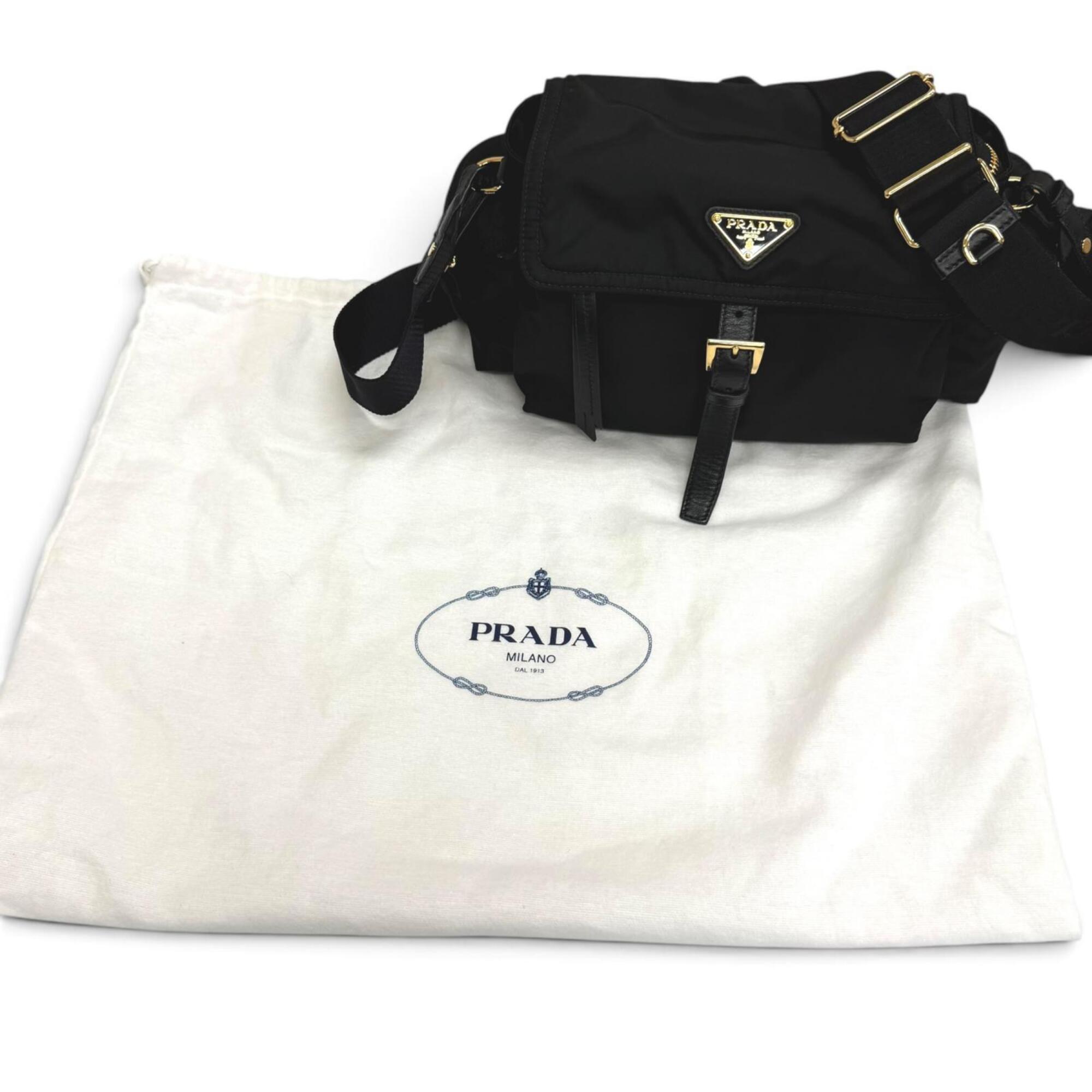 Prada Black Gold Polyamide Leather Shoulder Bag (Pre-Owned)
