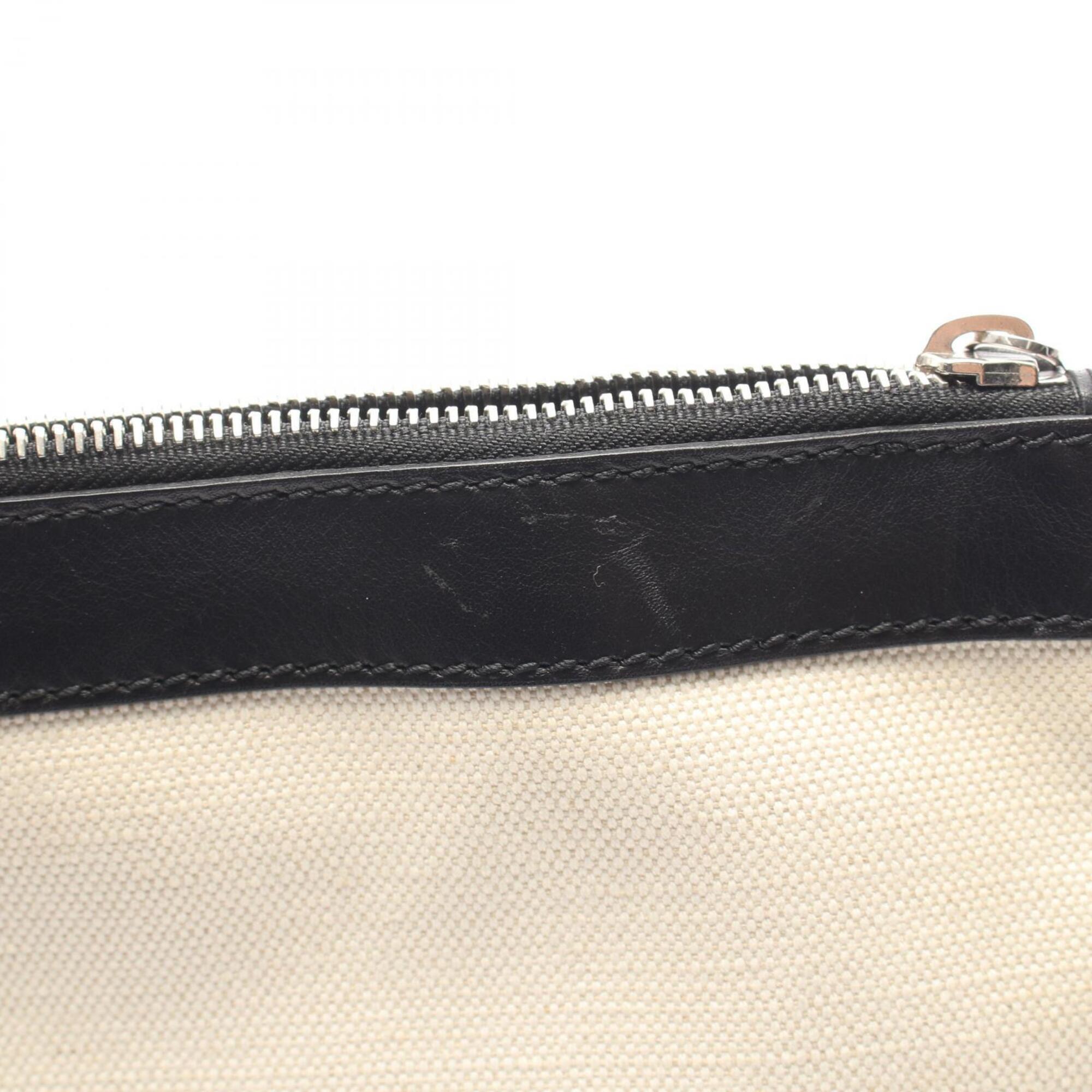 Balenciaga Black Ivory Canvas Leather Clutch Bag Handbag (Pre-Owned)