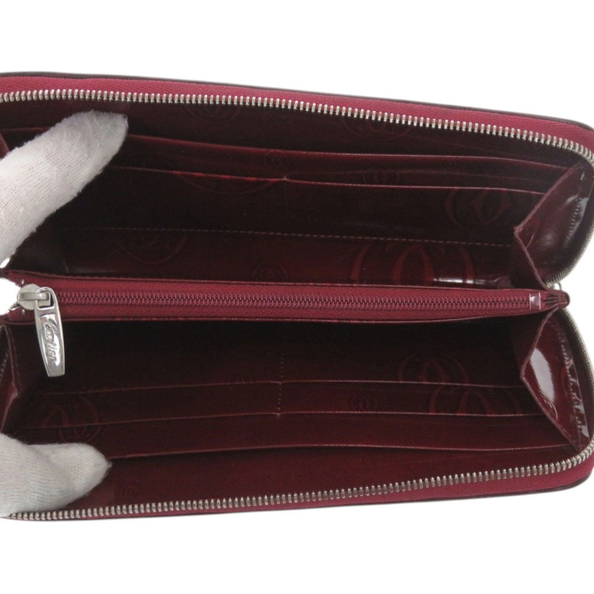 Cartier Bordeaux Red Color Leather Long Wallet (Bi-Fold) (Pre-Owned)