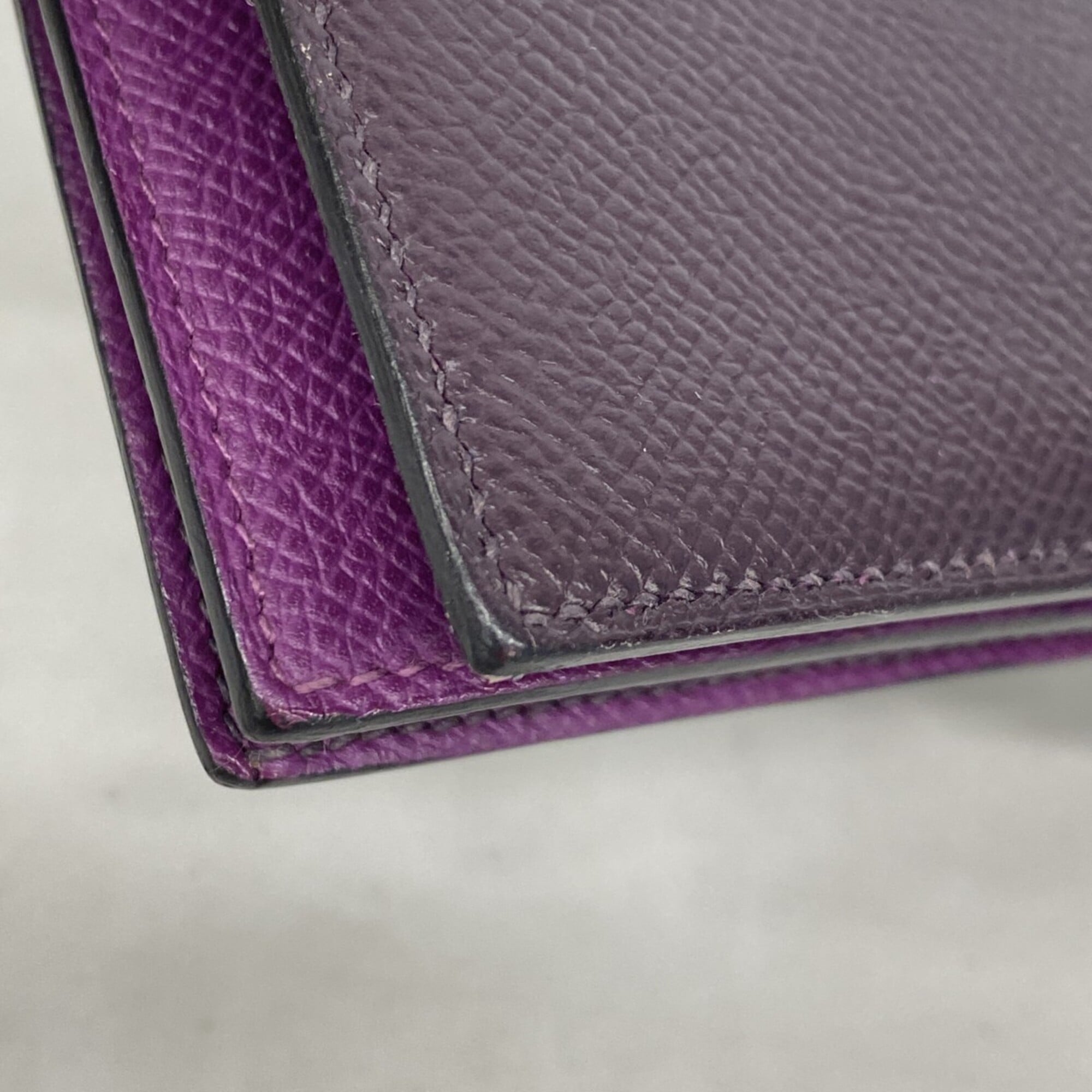 Hermes Anemone Raisin Leather Long Wallet (Bi-Fold) (Pre-Owned)