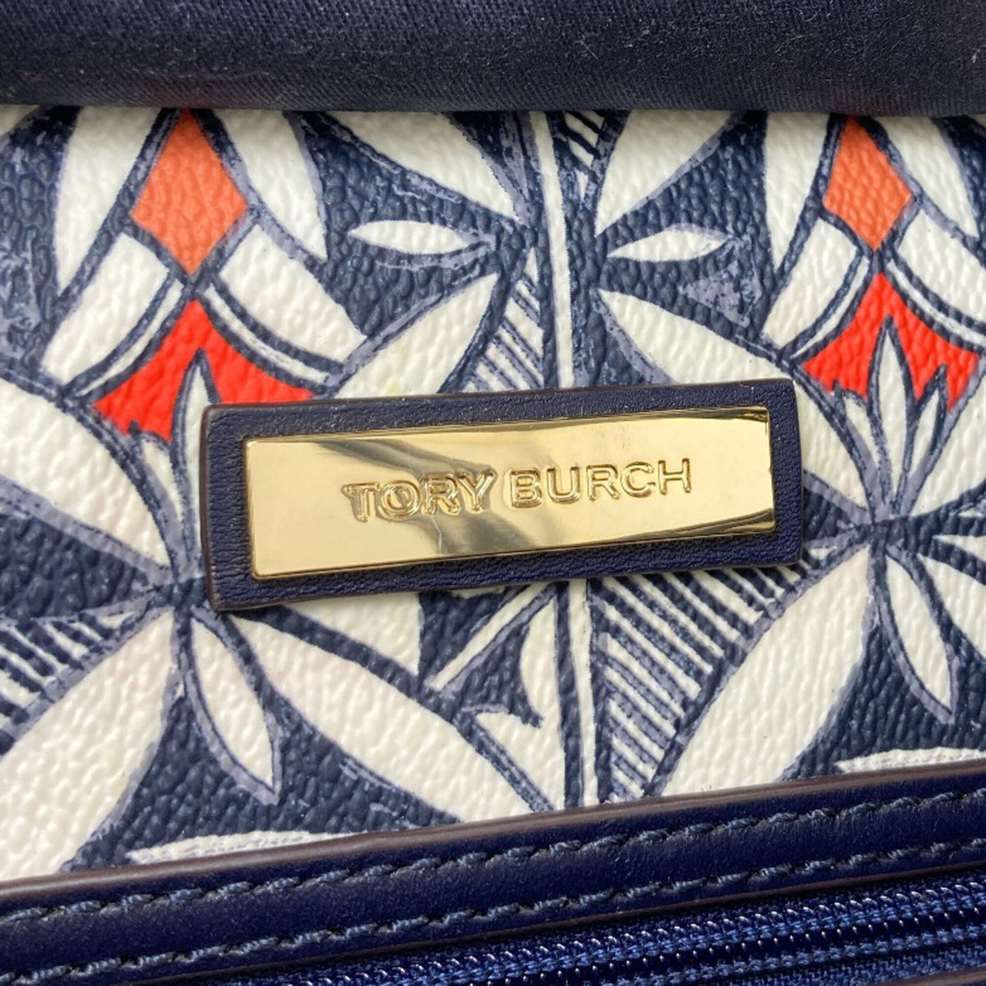 Tory Burch Navy Red Color White Pvc Handbag (Pre-Owned)