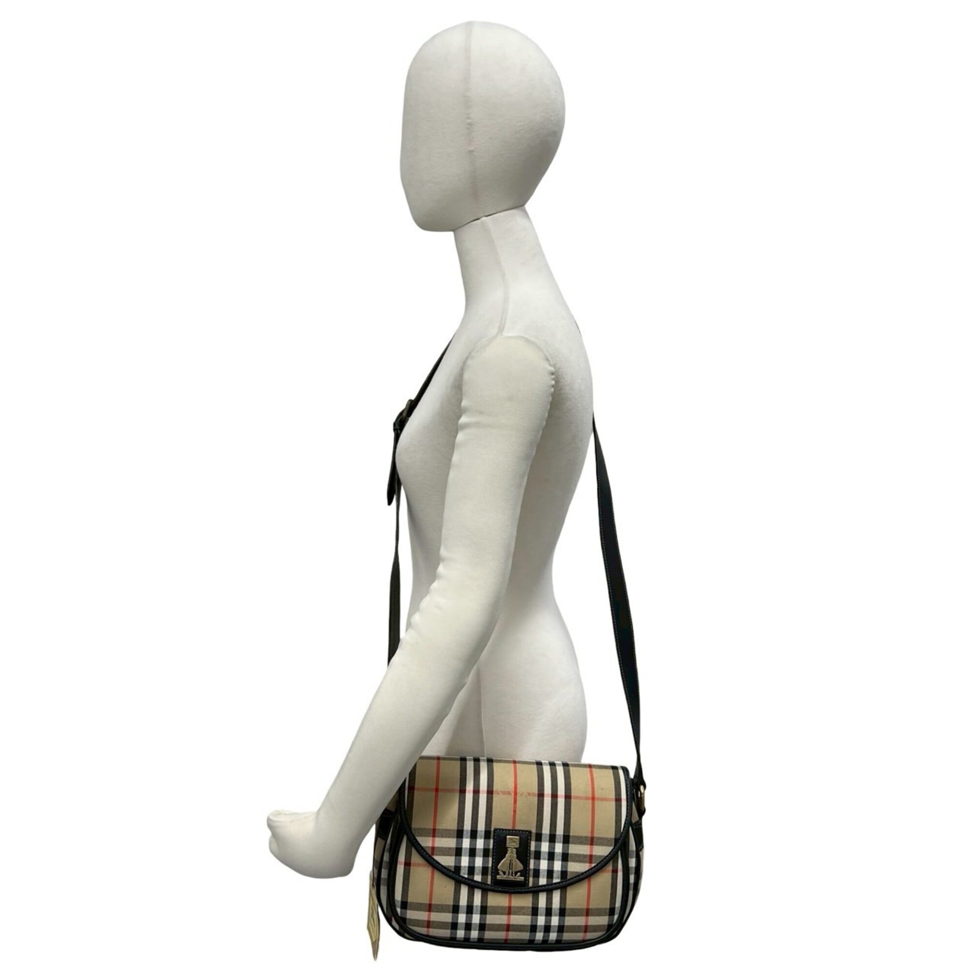 Burberry Beige Black Canvas Leather Shoulder Bag (Pre-Owned)