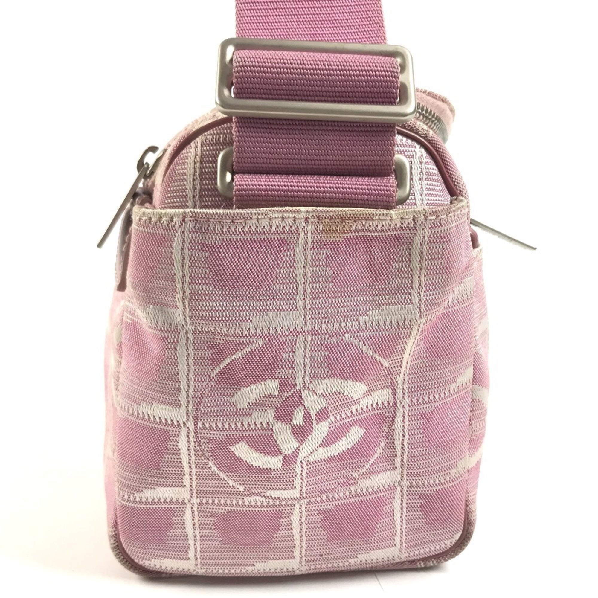 Chanel New Travel Line Pink Nylon Canvas Leather Pochette Shoulder Bag (Pre-Owned)