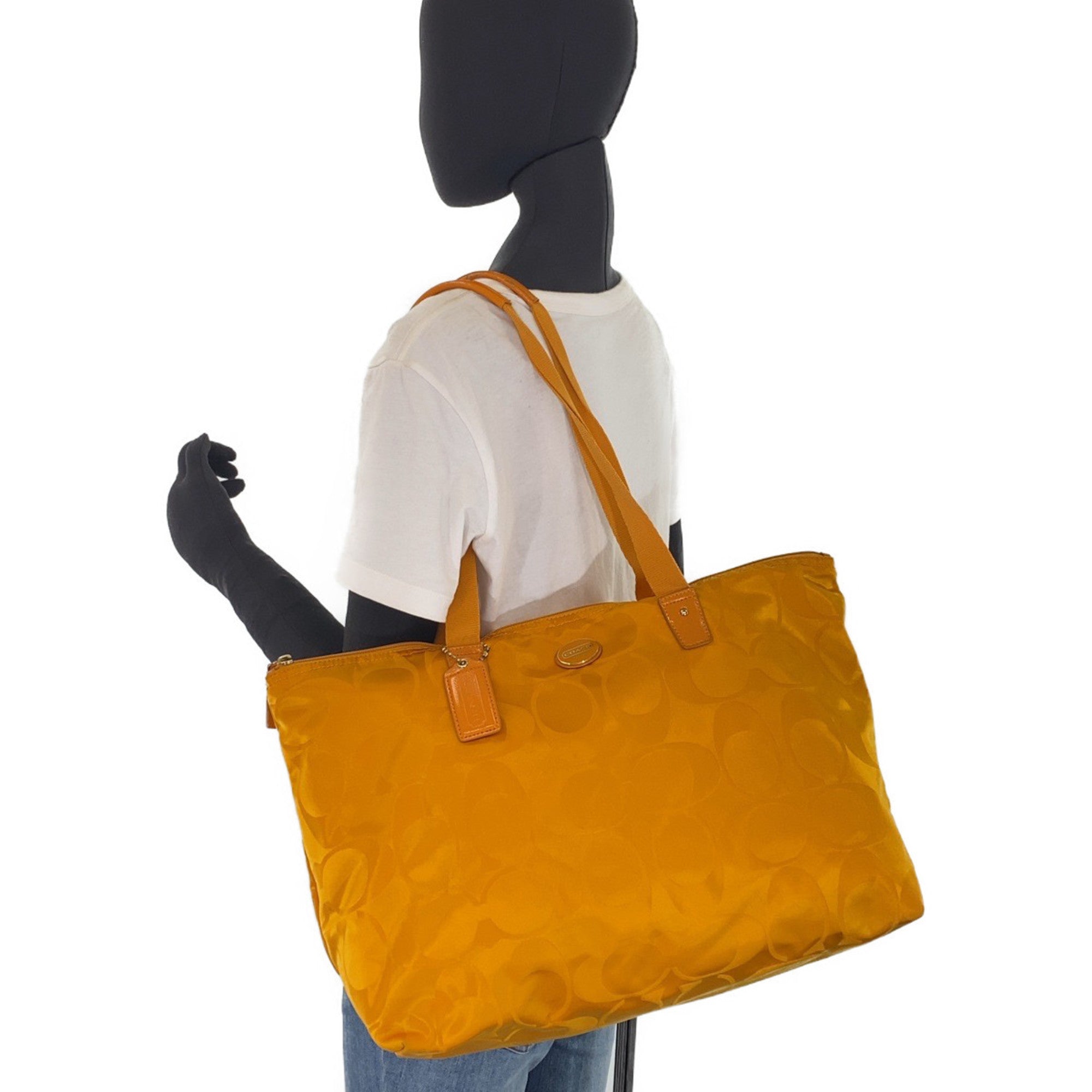 Coach Yellow Nylon Leather Shoulder Bag Tote Bag (Pre-Owned)