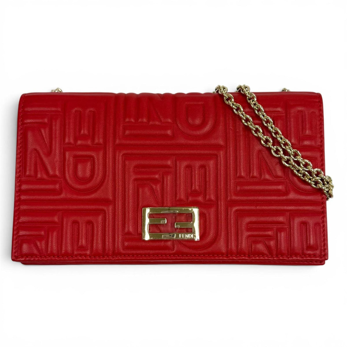 Fendi Red Color Leather Chain/Shoulder Wallet (Pre-Owned)