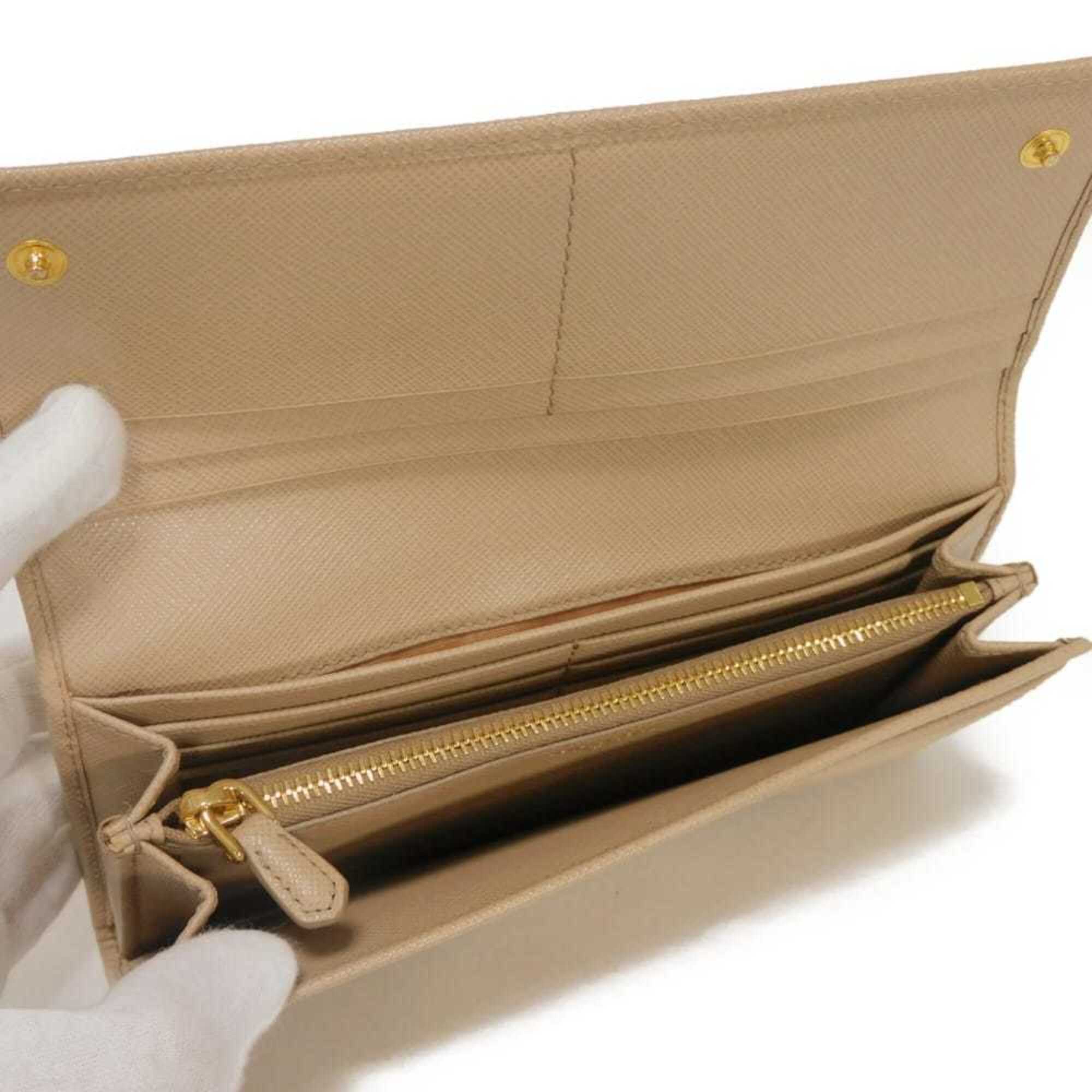 Prada Beige Saffiano Lux Long Wallet (Bi-Fold) (Pre-Owned)