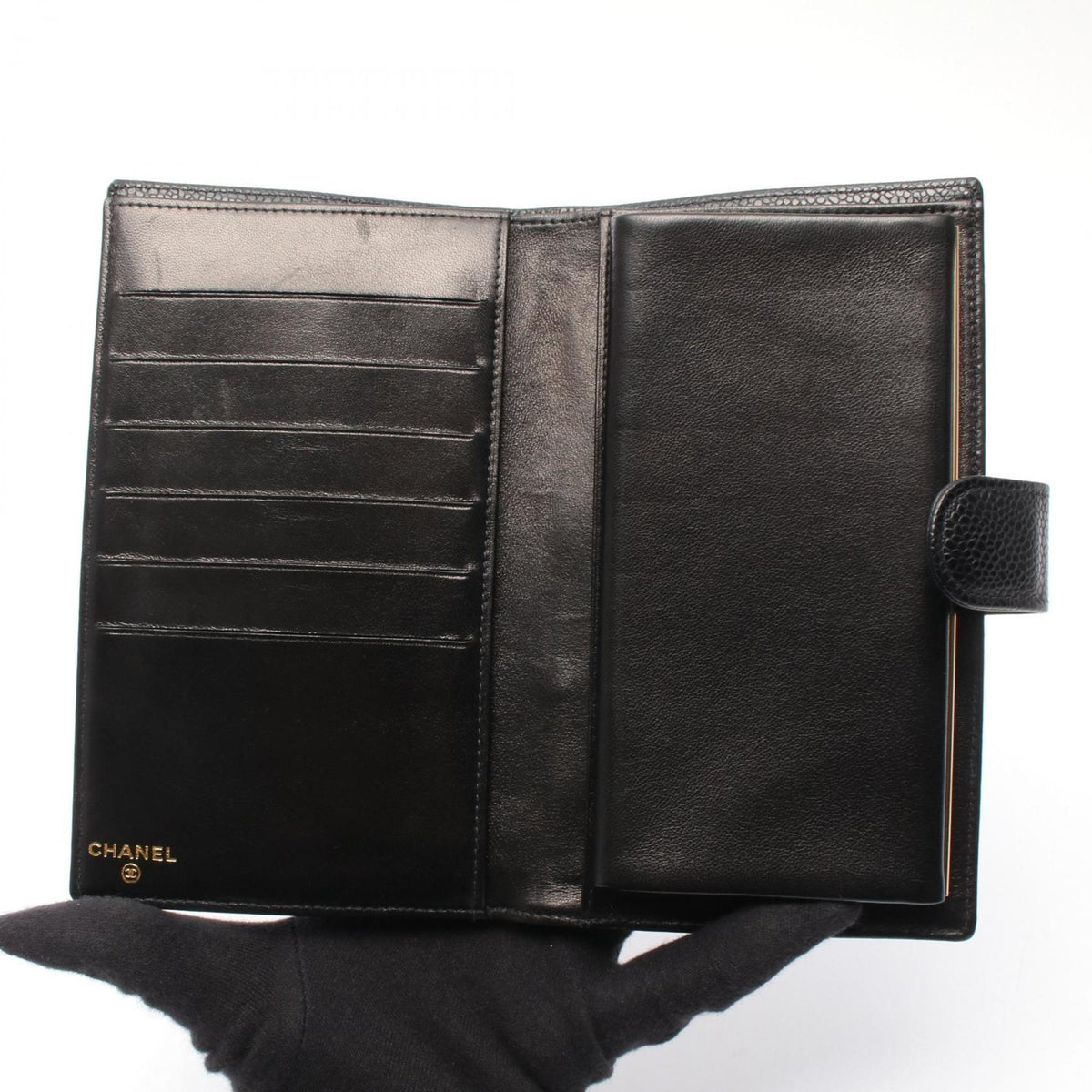 Chanel Black Leather Long Wallet (Bi-Fold) (Pre-Owned)