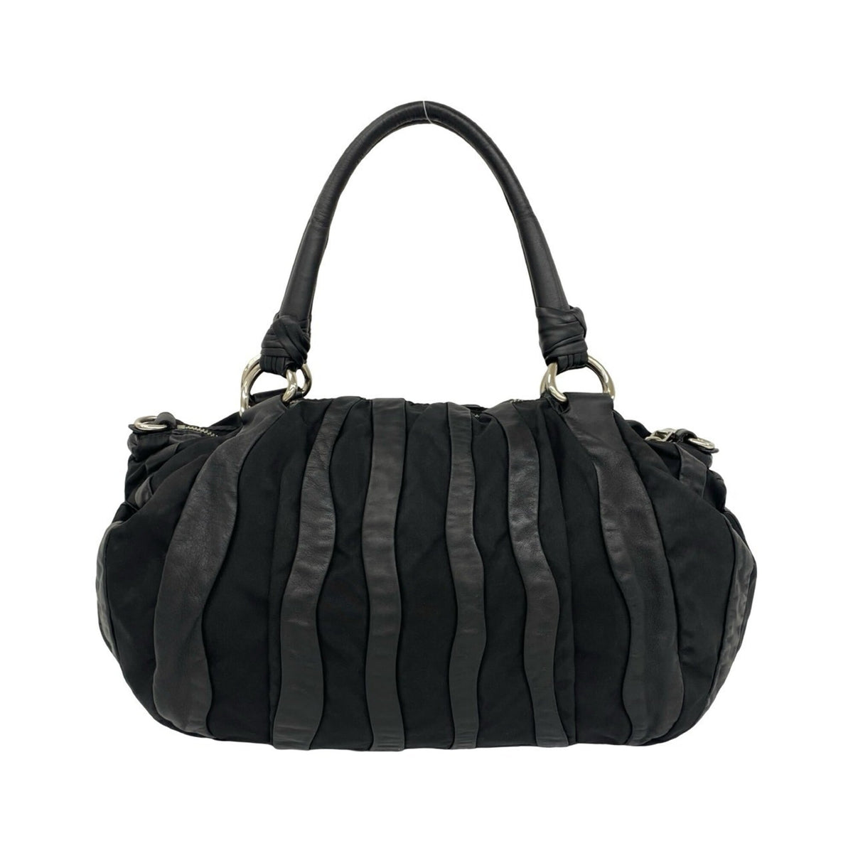 Prada Black Leather Nylon Handbag Shoulder Bag Tote Bag (Pre-Owned)