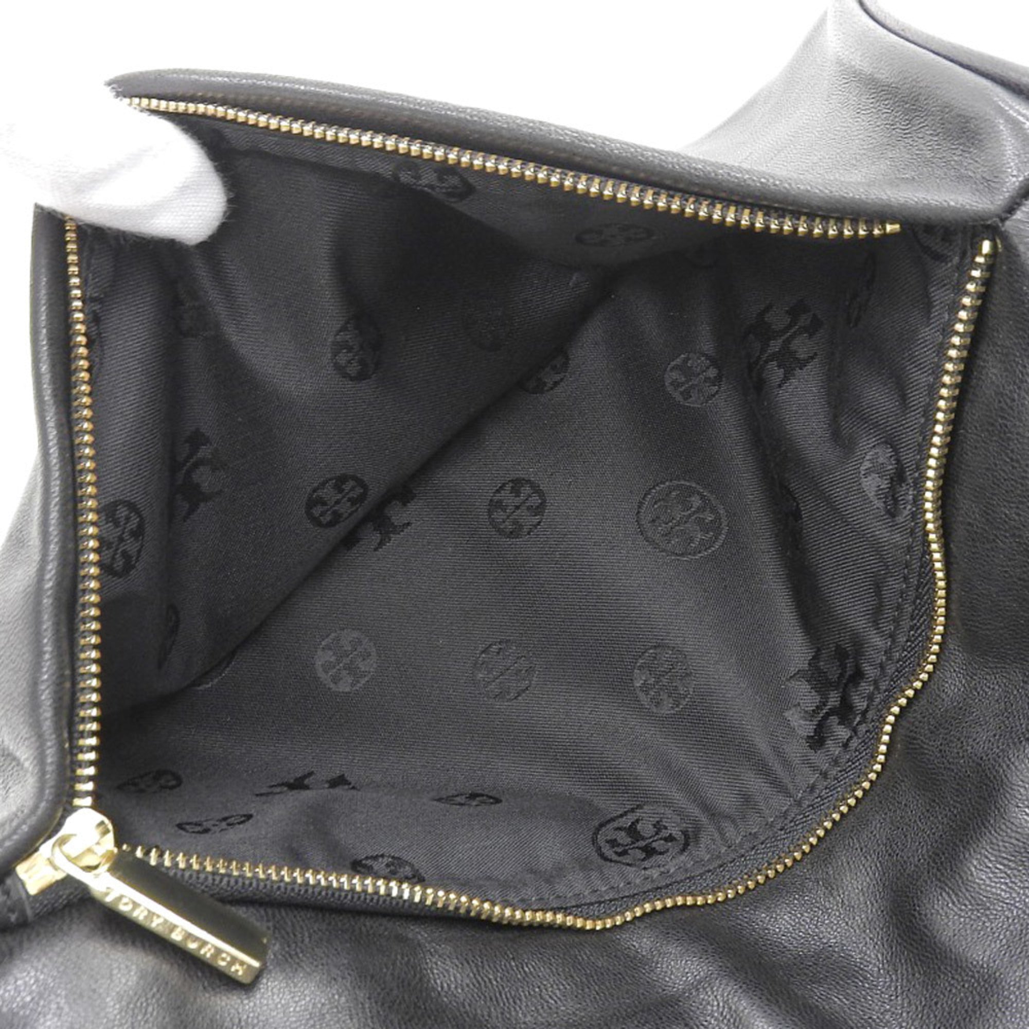 Tory Burch Black Leather Clutch Bag Shoulder Bag (Pre-Owned)