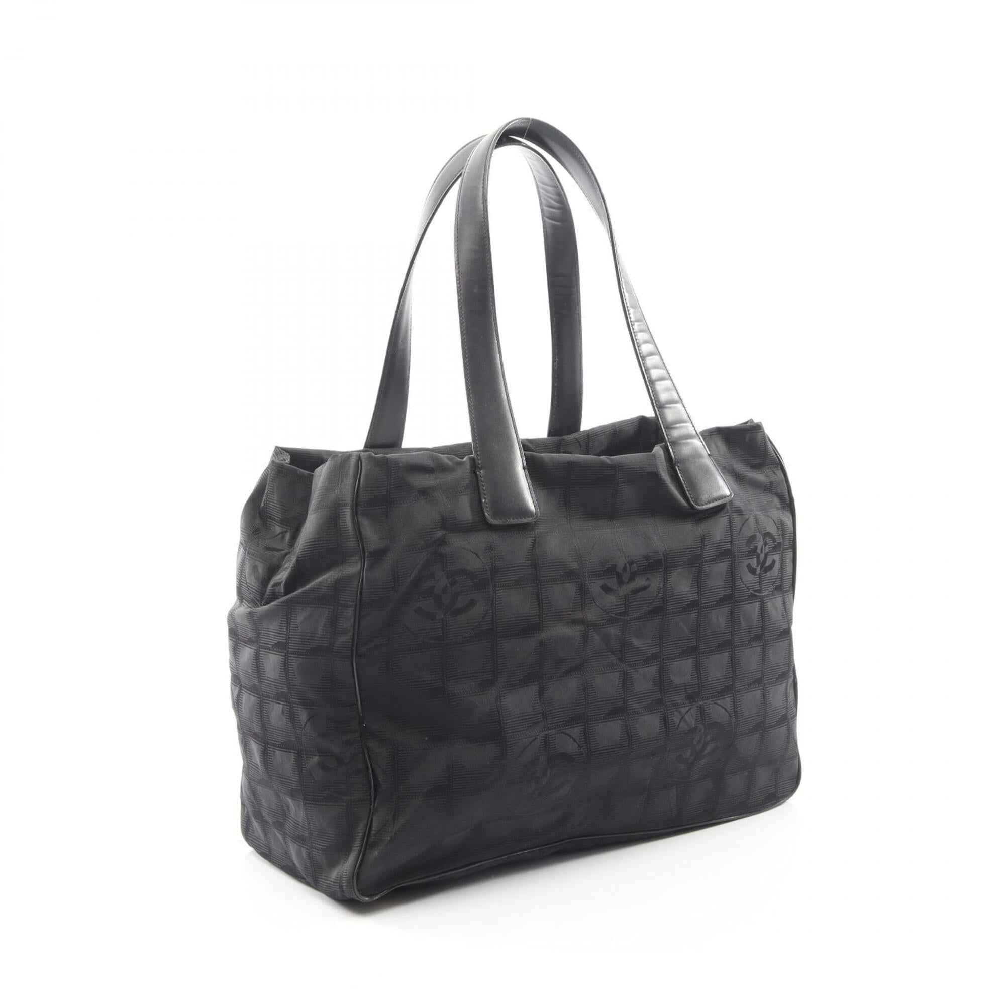 Chanel Black Leather Nylon Canvas Handbag Tote Bag (Pre-Owned)