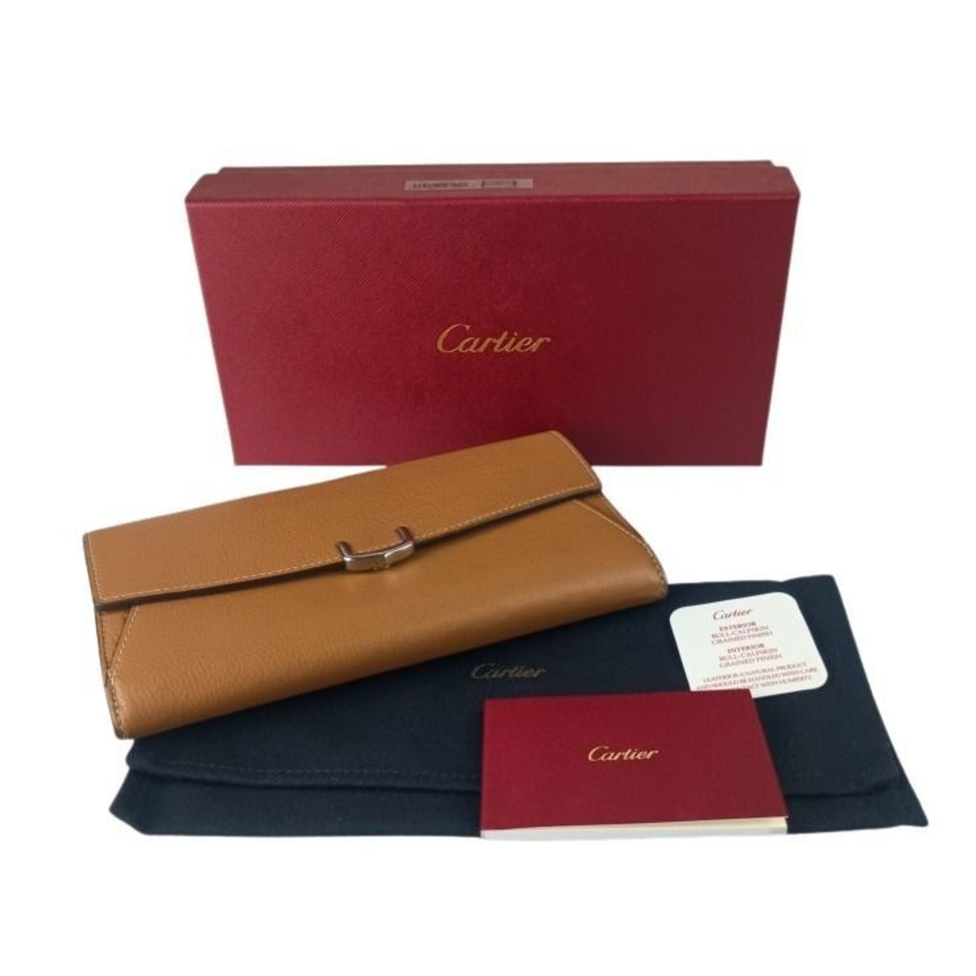 Cartier C De Cartier Brown Leather Long Wallet (Bi-Fold) (Pre-Owned)