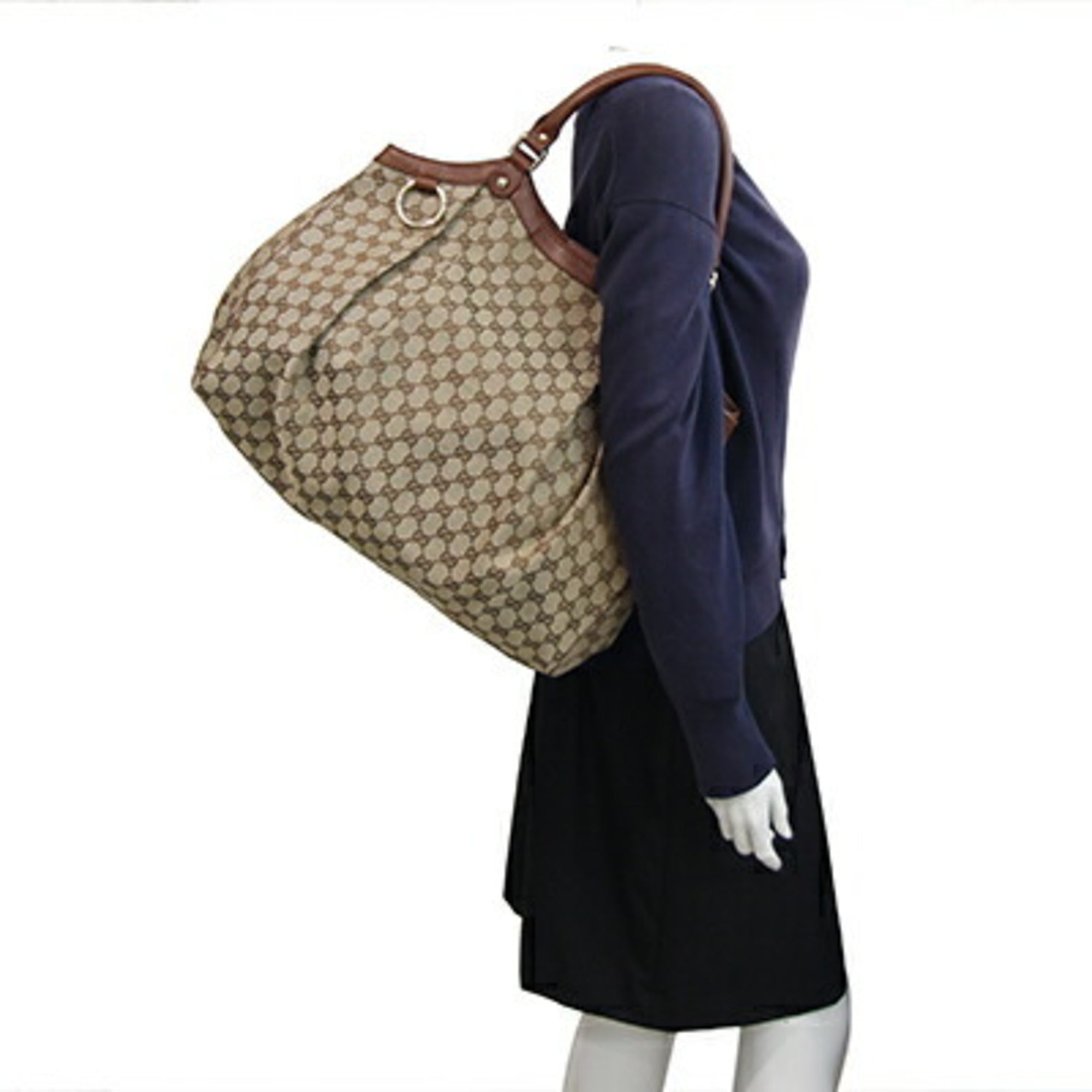 Gucci Sukey Beige Brown Canvas Leather Tote Bag (Pre-Owned)