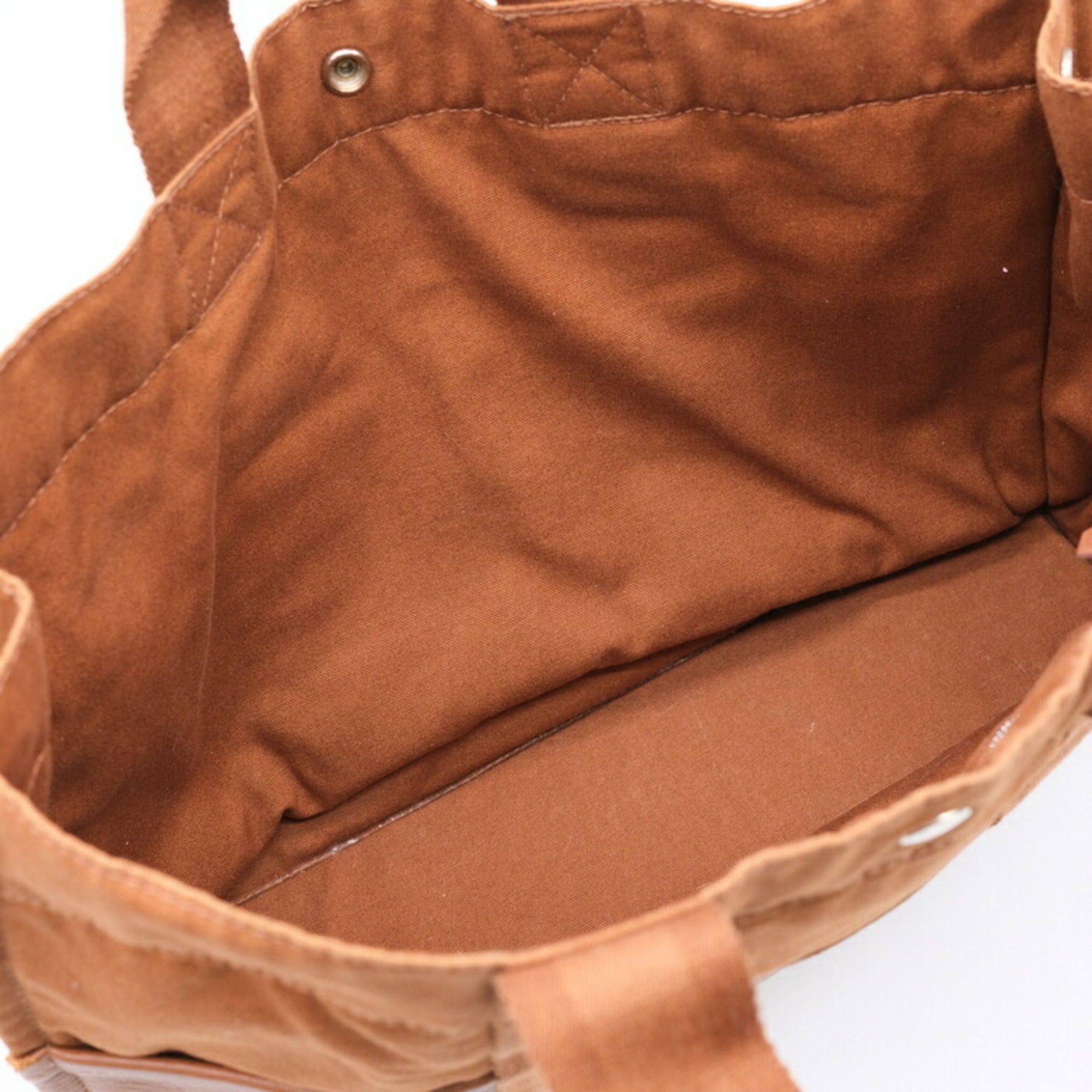 Hermes Brown Canvas Leather Handbag Tote Bag (Pre-Owned)