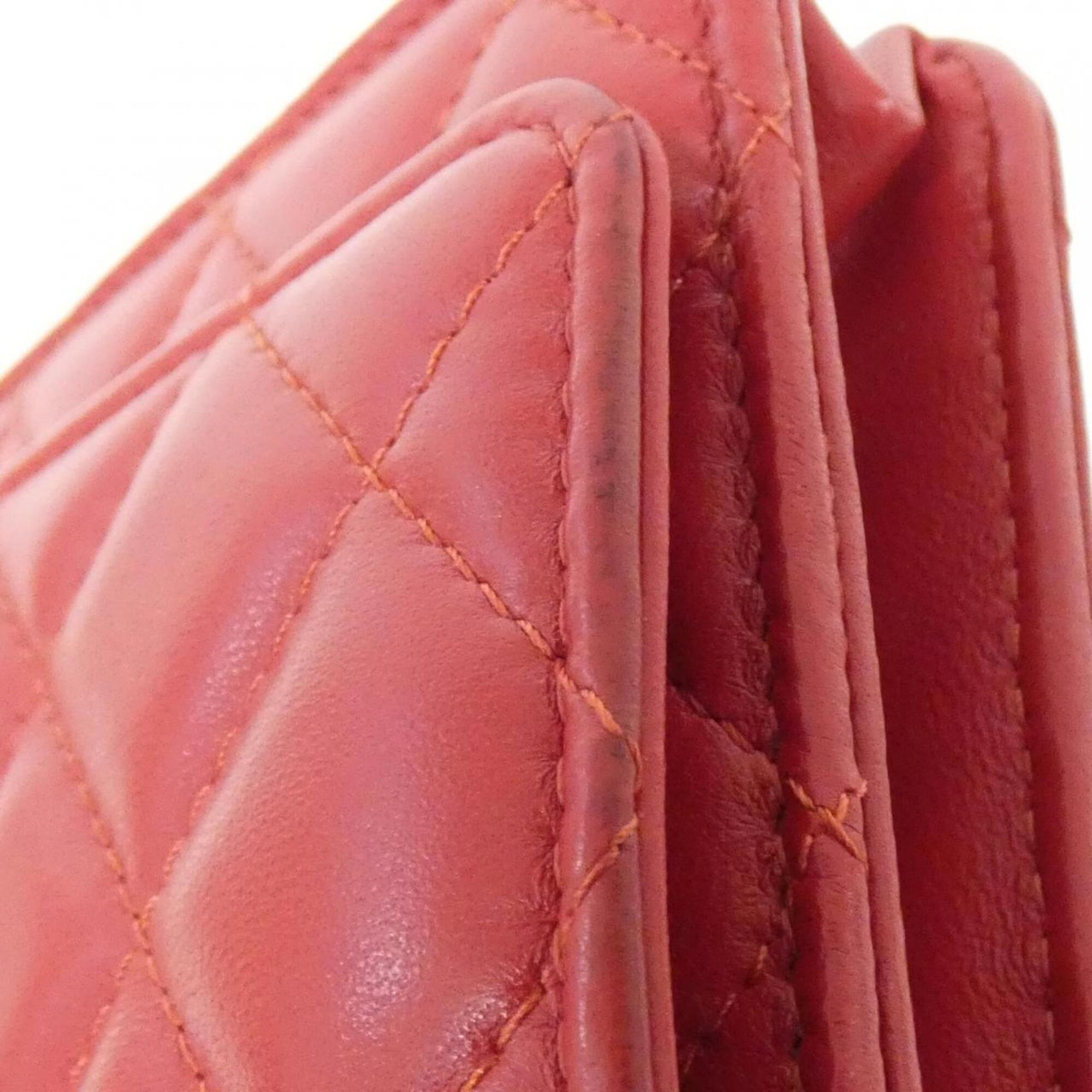 Chanel Red Color Leather Chain/Shoulder Wallet (Pre-Owned)