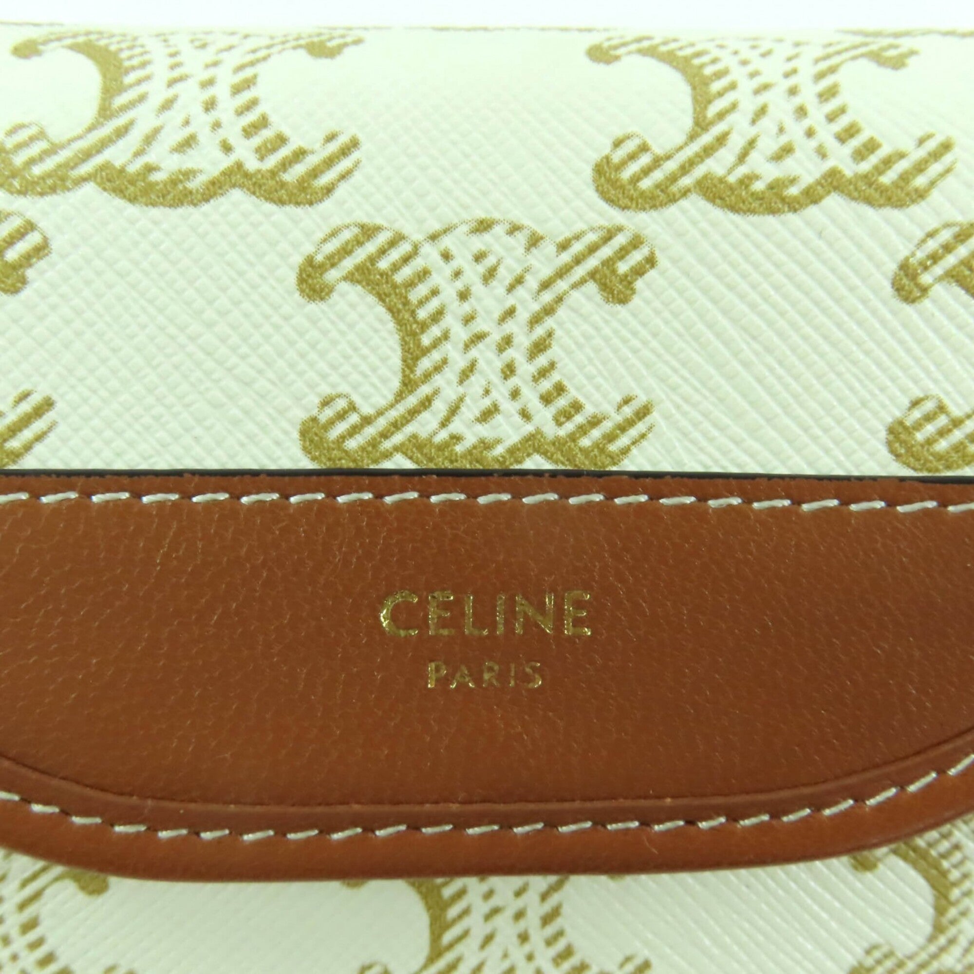 Celine Brown White Pvc Leather Coin Purse/Coin Case (Pre-Owned)