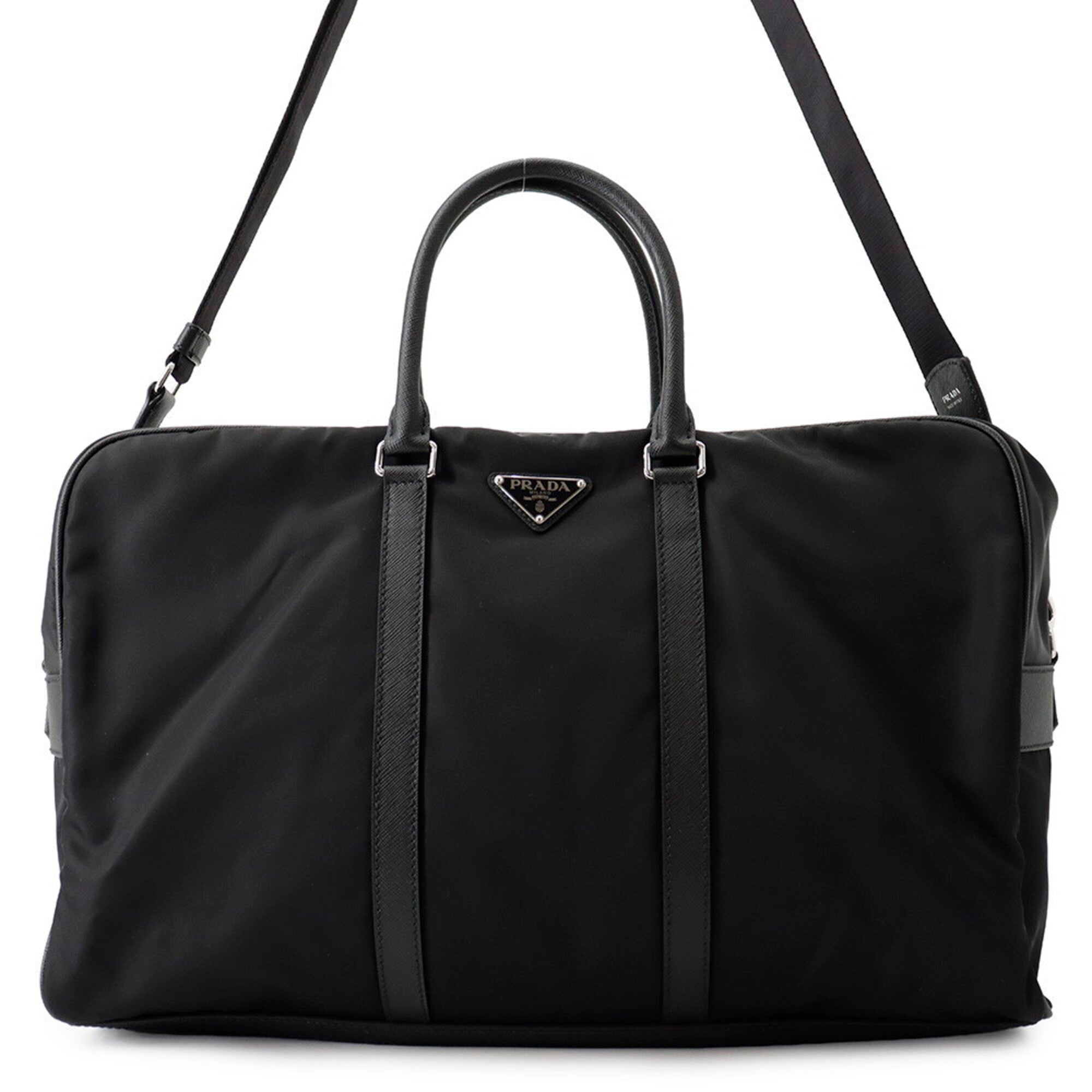 Prada Black Nylon Leather Boston Bag Handbag Shoulder Bag (Pre-Owned)