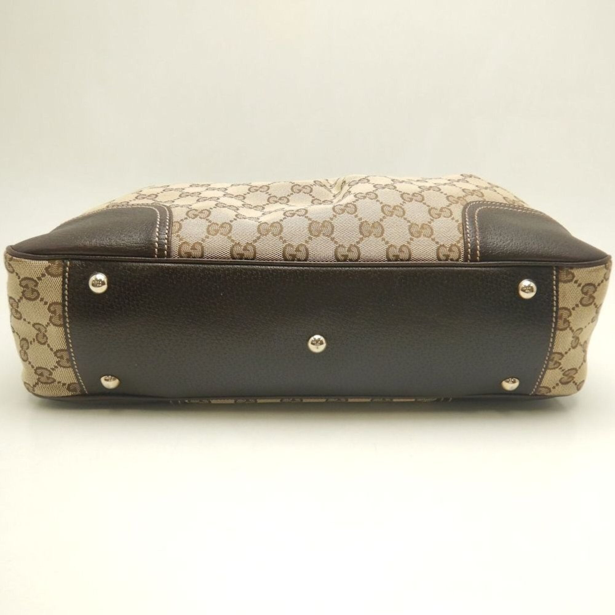 Gucci Gg Canvas Beige Brown Gg Canvas Leather Tote Bag (Pre-Owned)