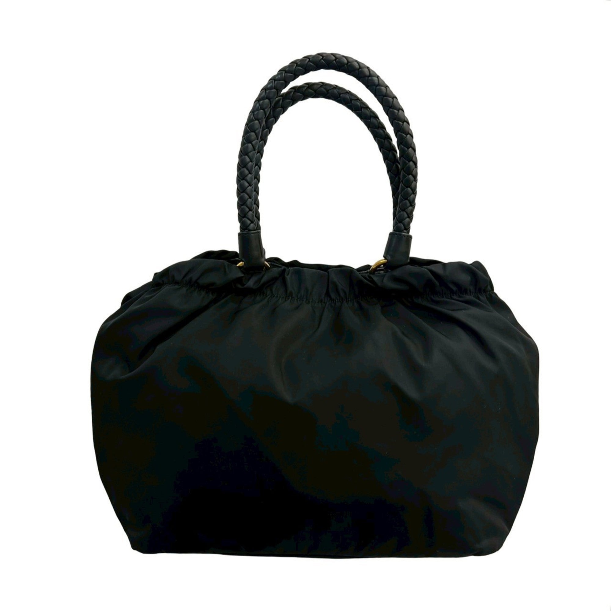 Prada Black Nylon Leather Handbag Shoulder Bag (Pre-Owned)