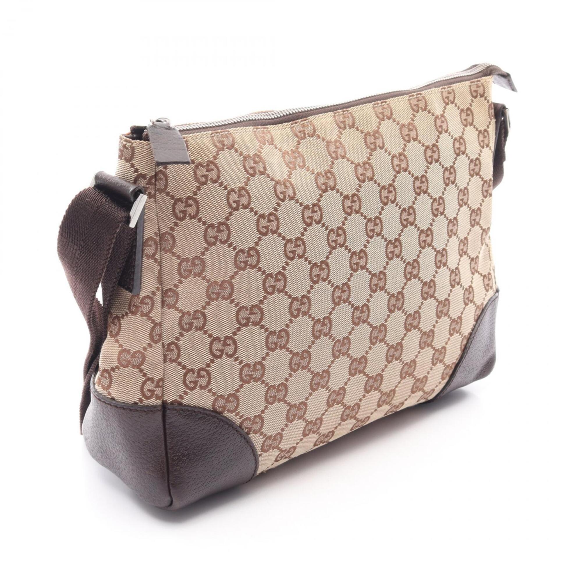 Gucci Beige Brown Canvas Leather Shoulder Bag (Pre-Owned)