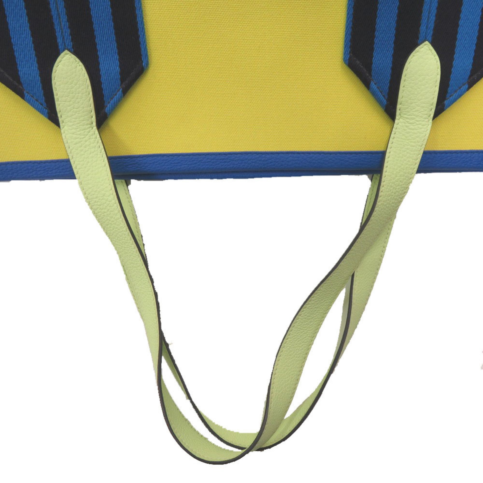 Hermes Blue Hydra Lime Yellow Taurillon Clemence Leather Tote Bag (Pre-Owned)