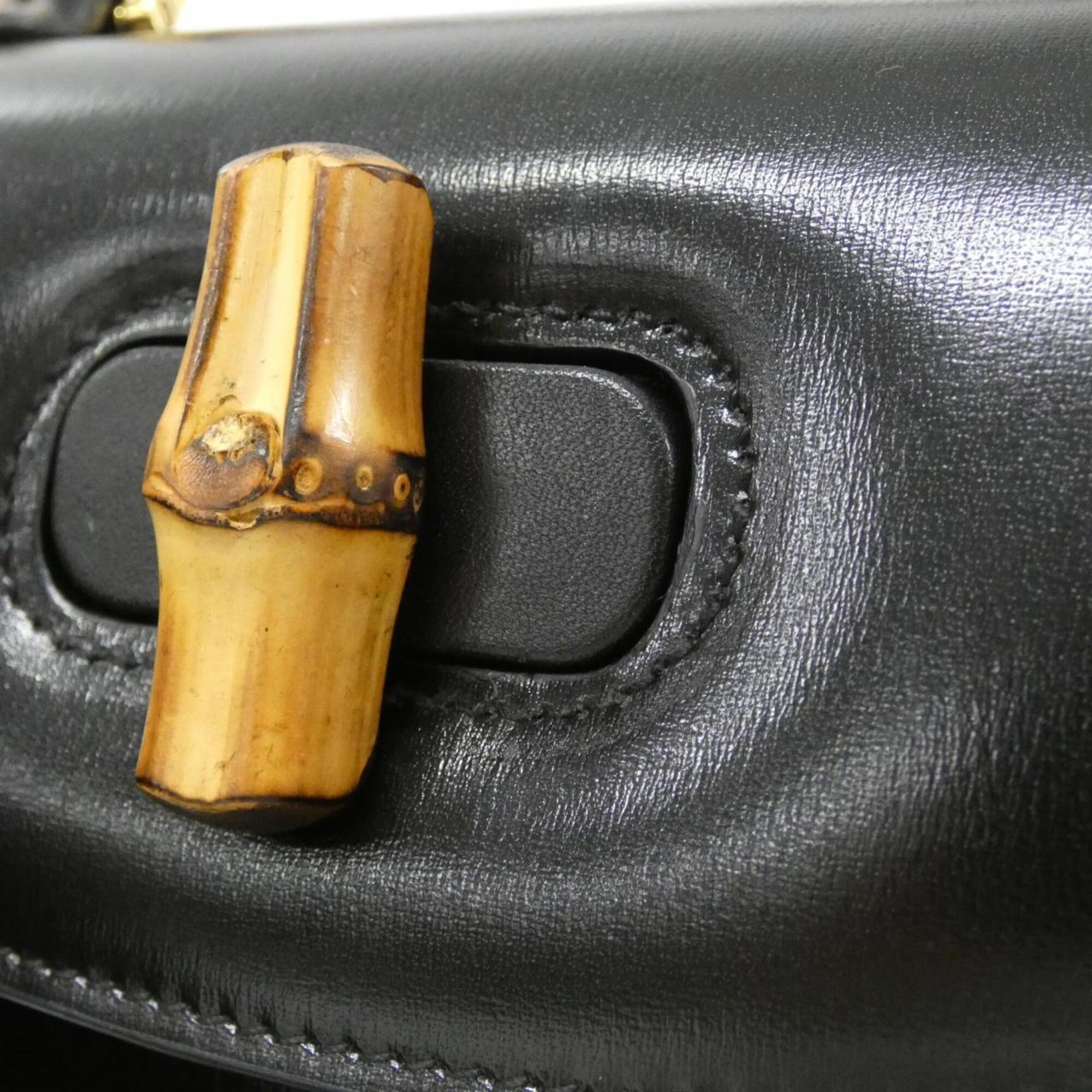 Gucci Bamboo Black Leather Handbag (Pre-Owned)