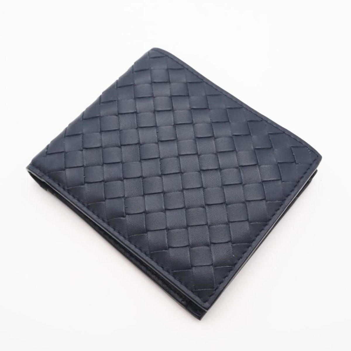 Bottega Veneta Navy Intrecciato Leather Wallet (Bi-Fold) (Pre-Owned)
