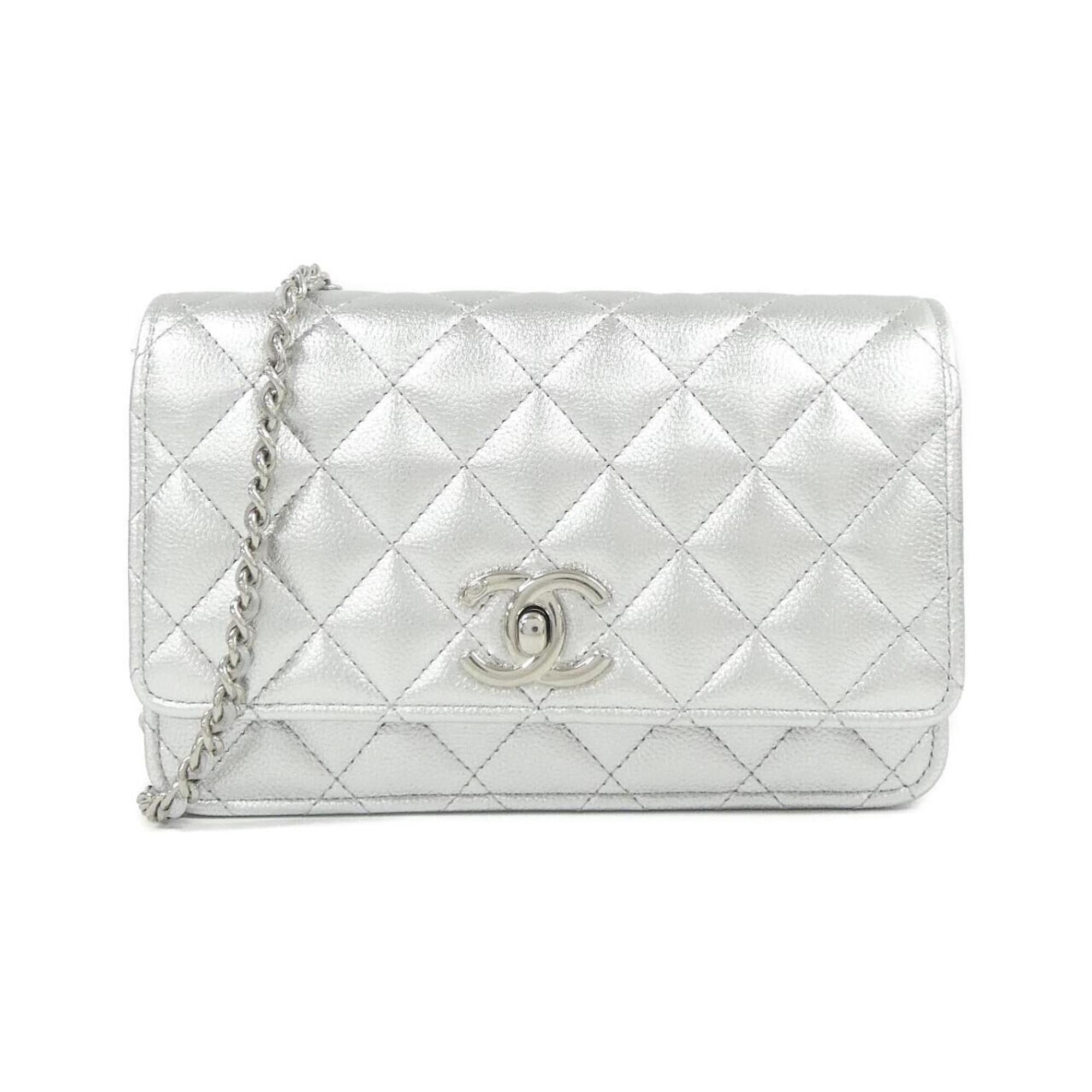 Chanel Silver Grained Calfskin Chain/Shoulder Wallet (Pre-Owned)