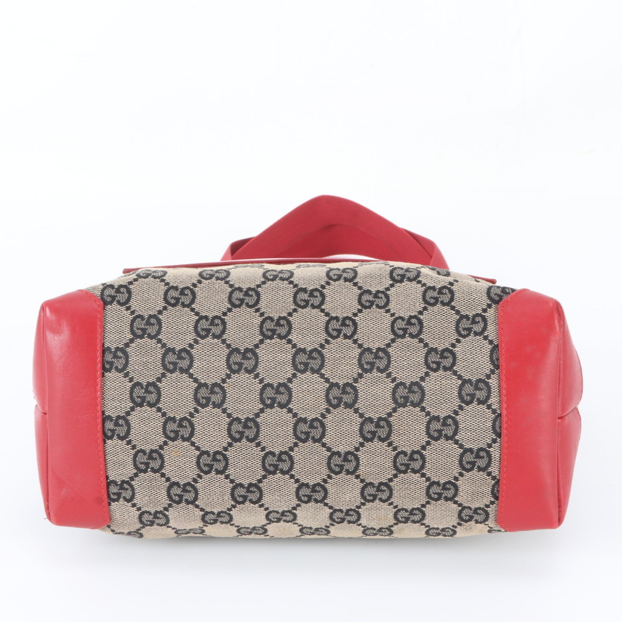 Gucci Red Color Leather Canvas Handbag Shoulder Bag Tote Bag (Pre-Owned)