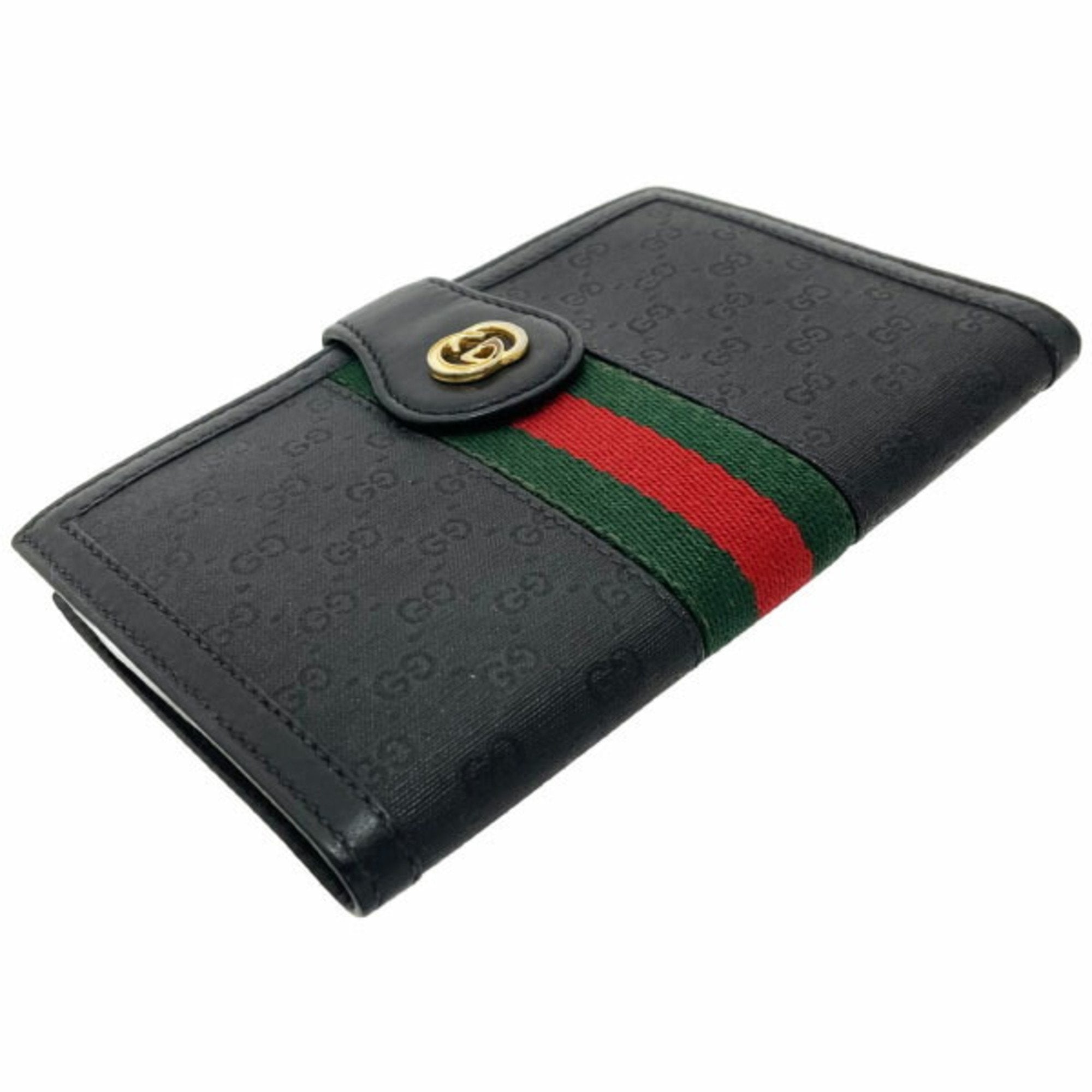 Gucci Black Green Red Color Pvc Leather Middle Wallet (Bi-Fold) (Pre-Owned)