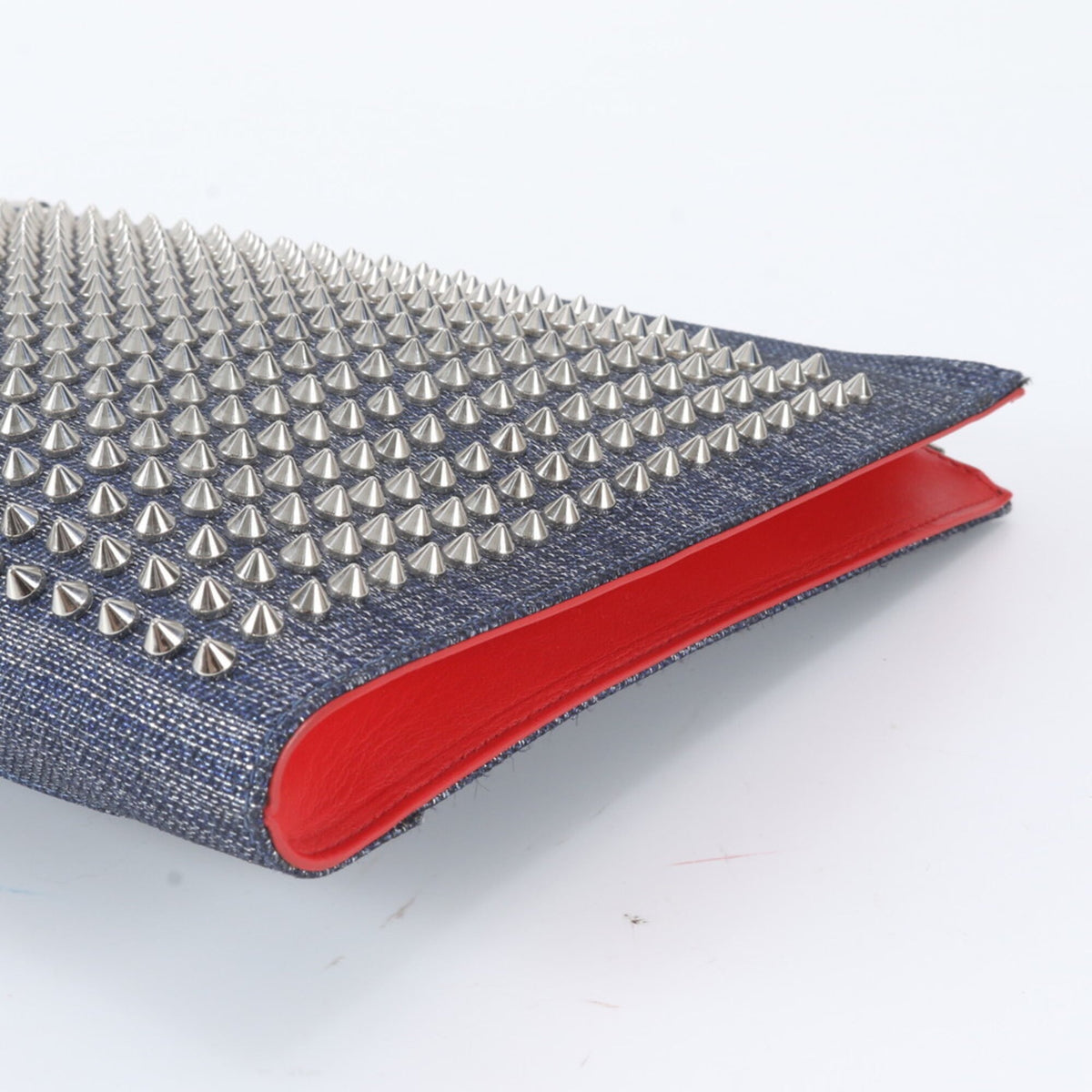 Christian Louboutin Navy Leather Canvas Clutch Bag Pouch (Pre-Owned)