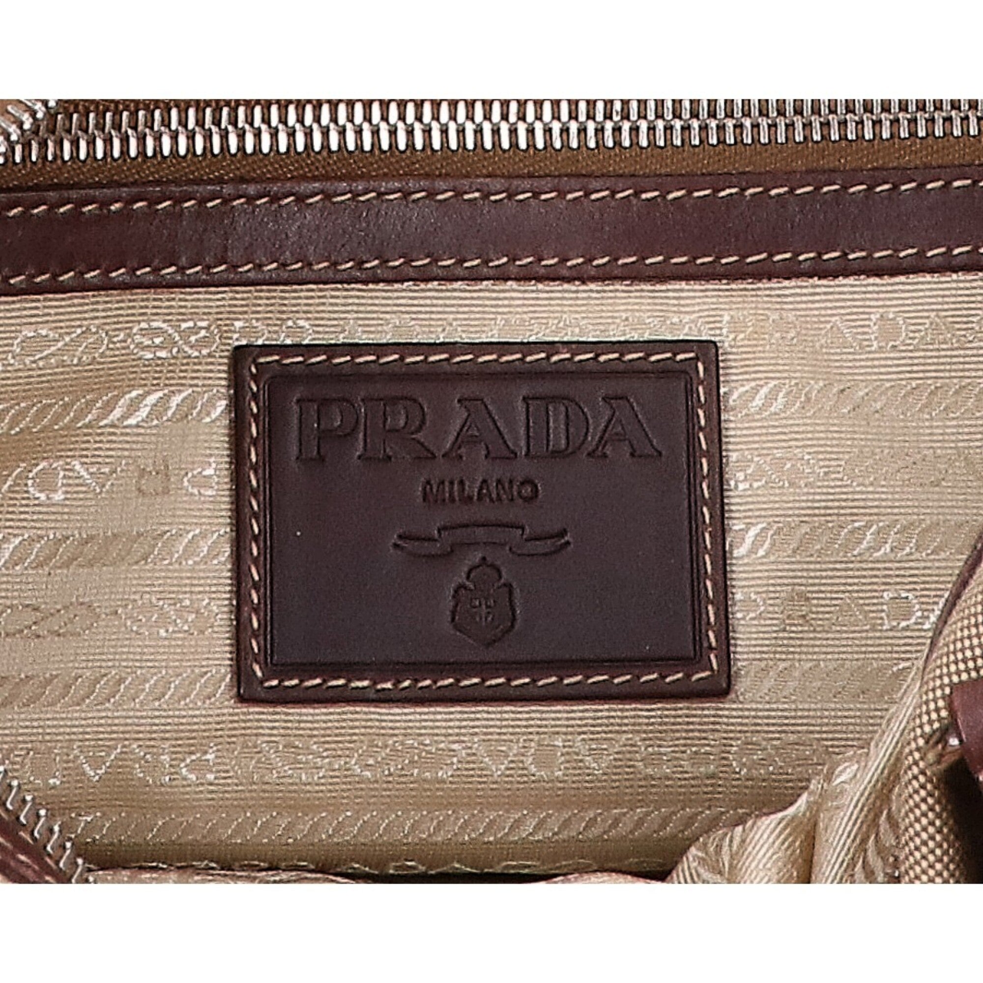 Prada Beige Brown Jacquard Handbag (Pre-Owned)