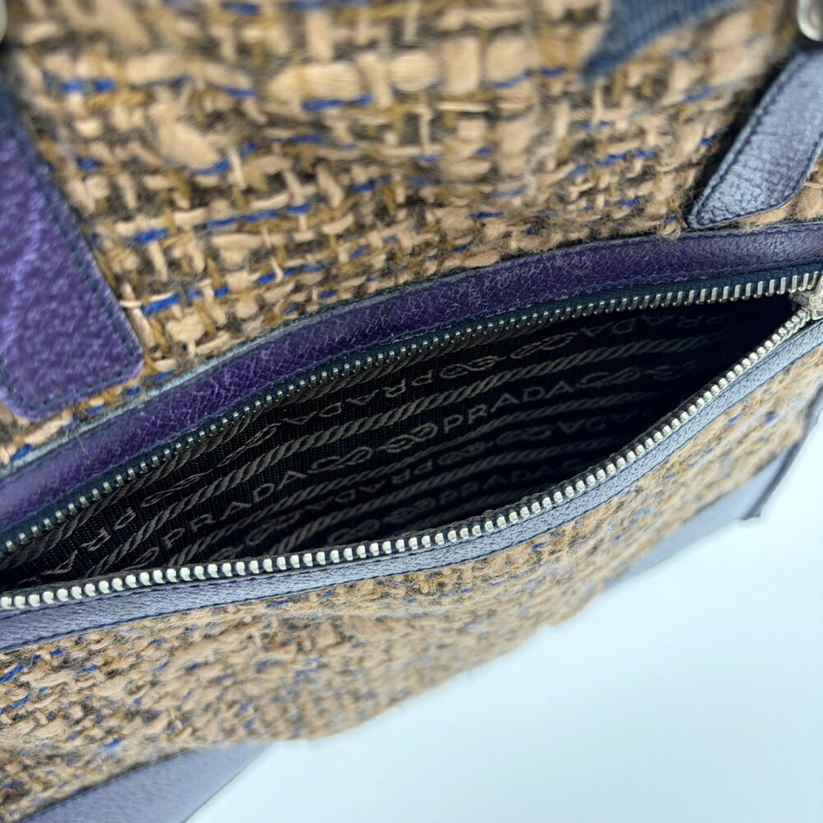 Prada Brown Purple Wool Leather Tote Bag (Pre-Owned)