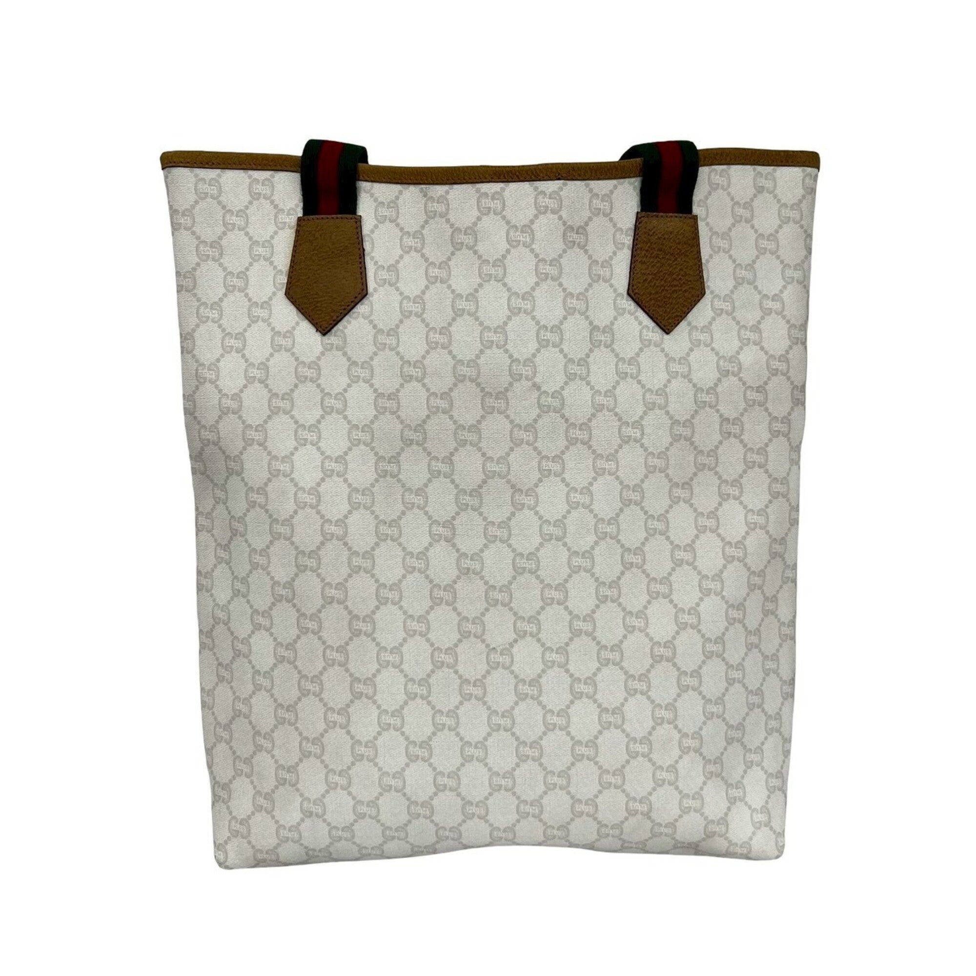 Gucci Brown Green Red Color White Leather Pvc Tote Bag (Pre-Owned)