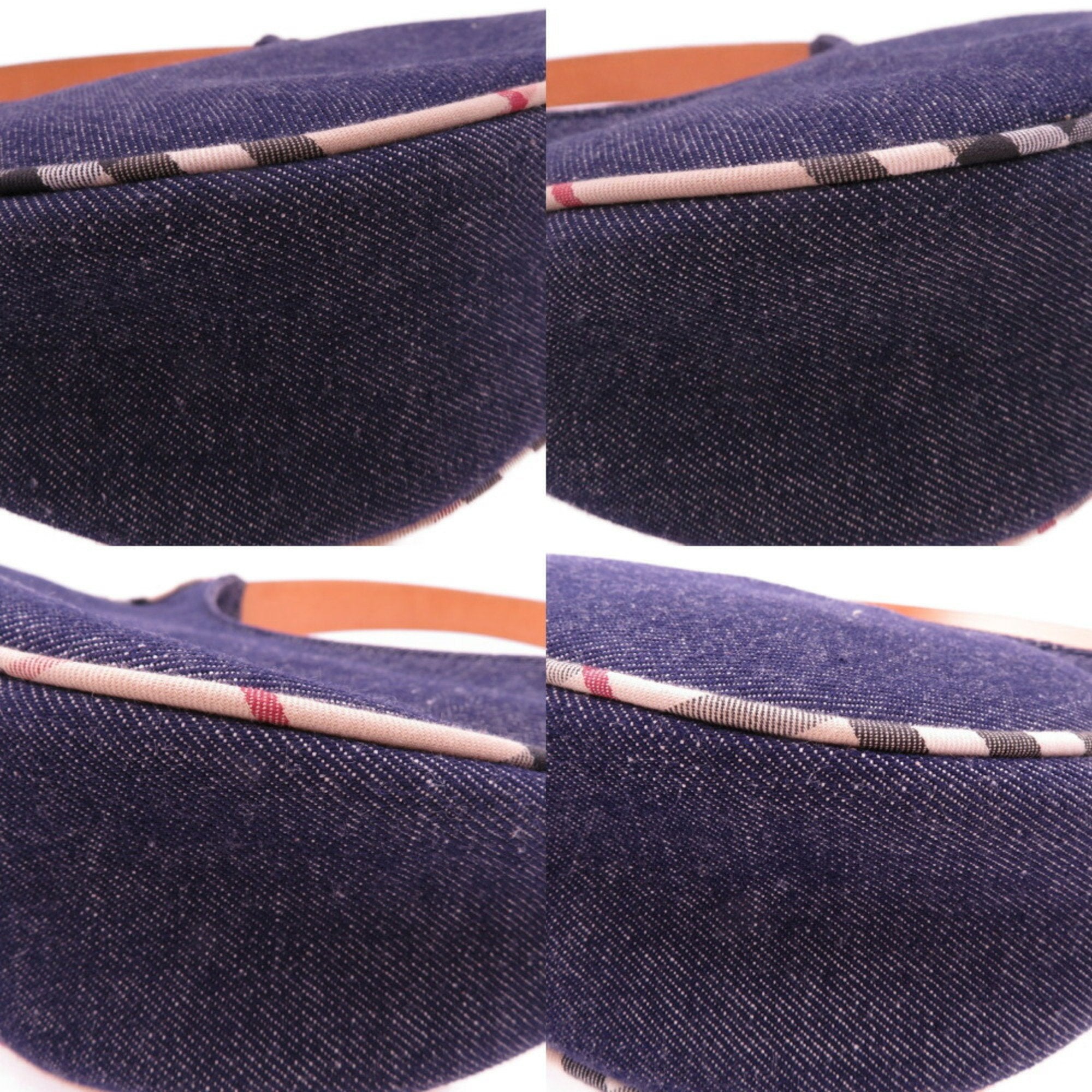 Burberry Beige Navy Denim Leather Shoulder Bag (Pre-Owned)