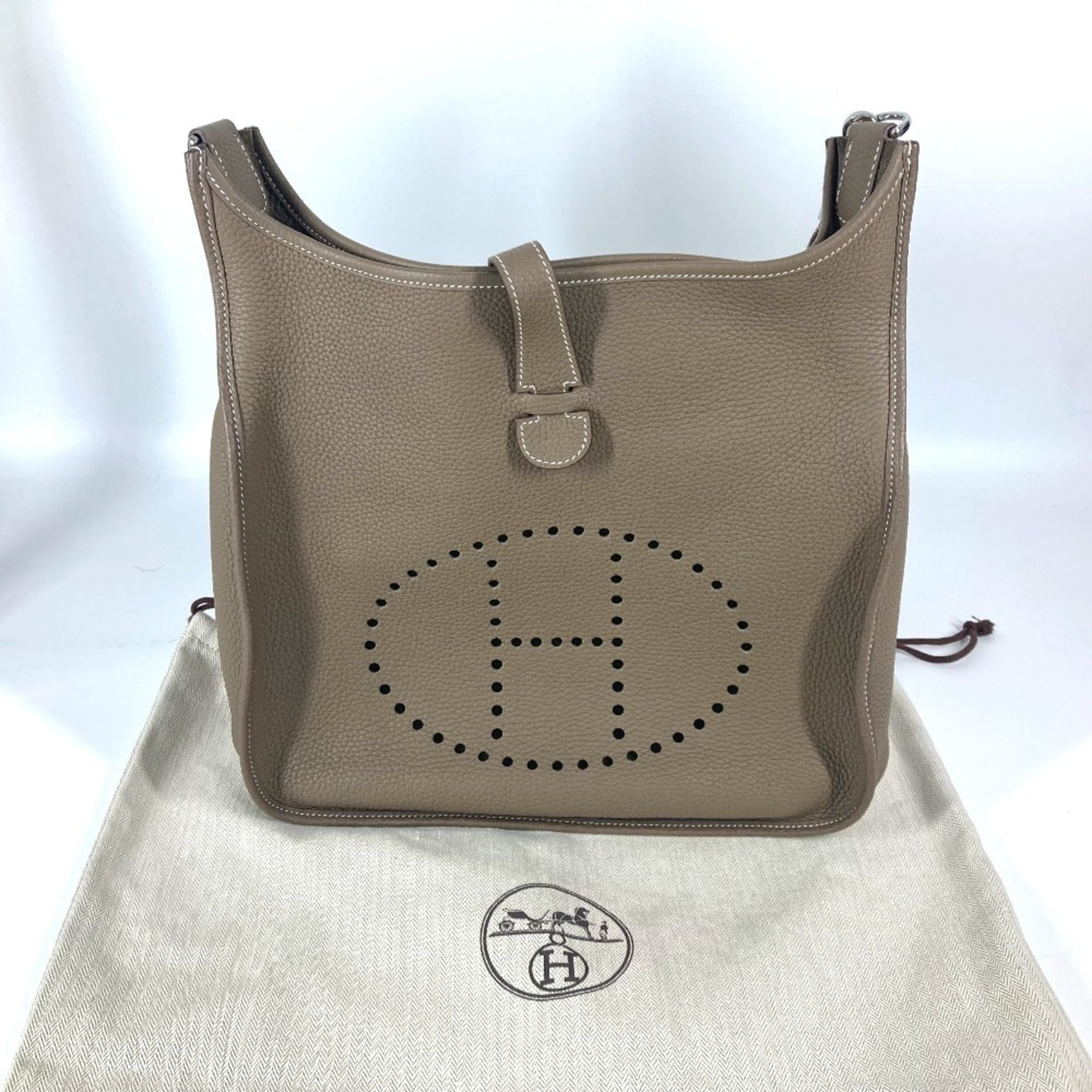 Hermes Beige Etoupe Gray Taurillon Clemence Leather Shoulder Bag (Pre-Owned)