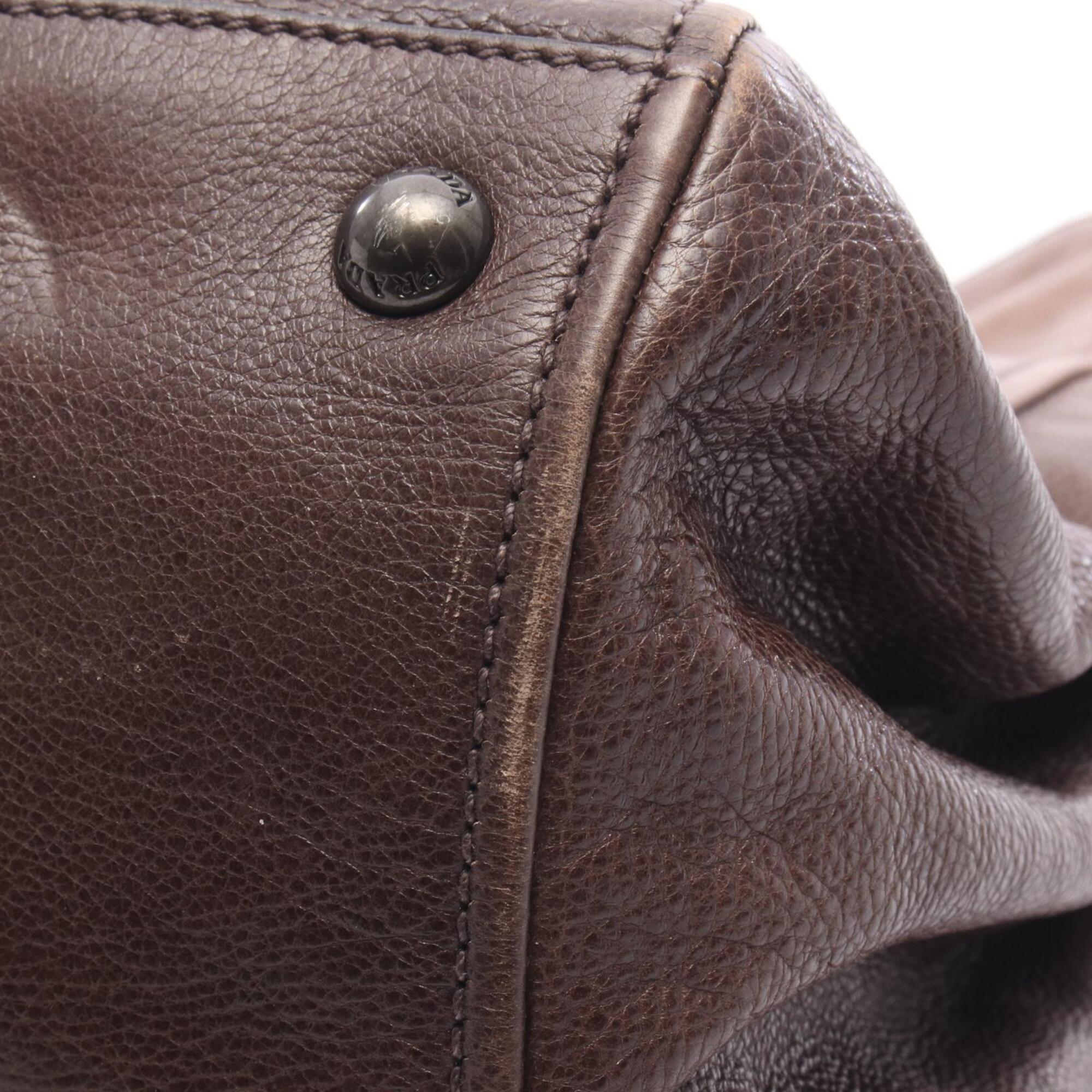 Prada Brown Leather Handbag Tote Bag (Pre-Owned)