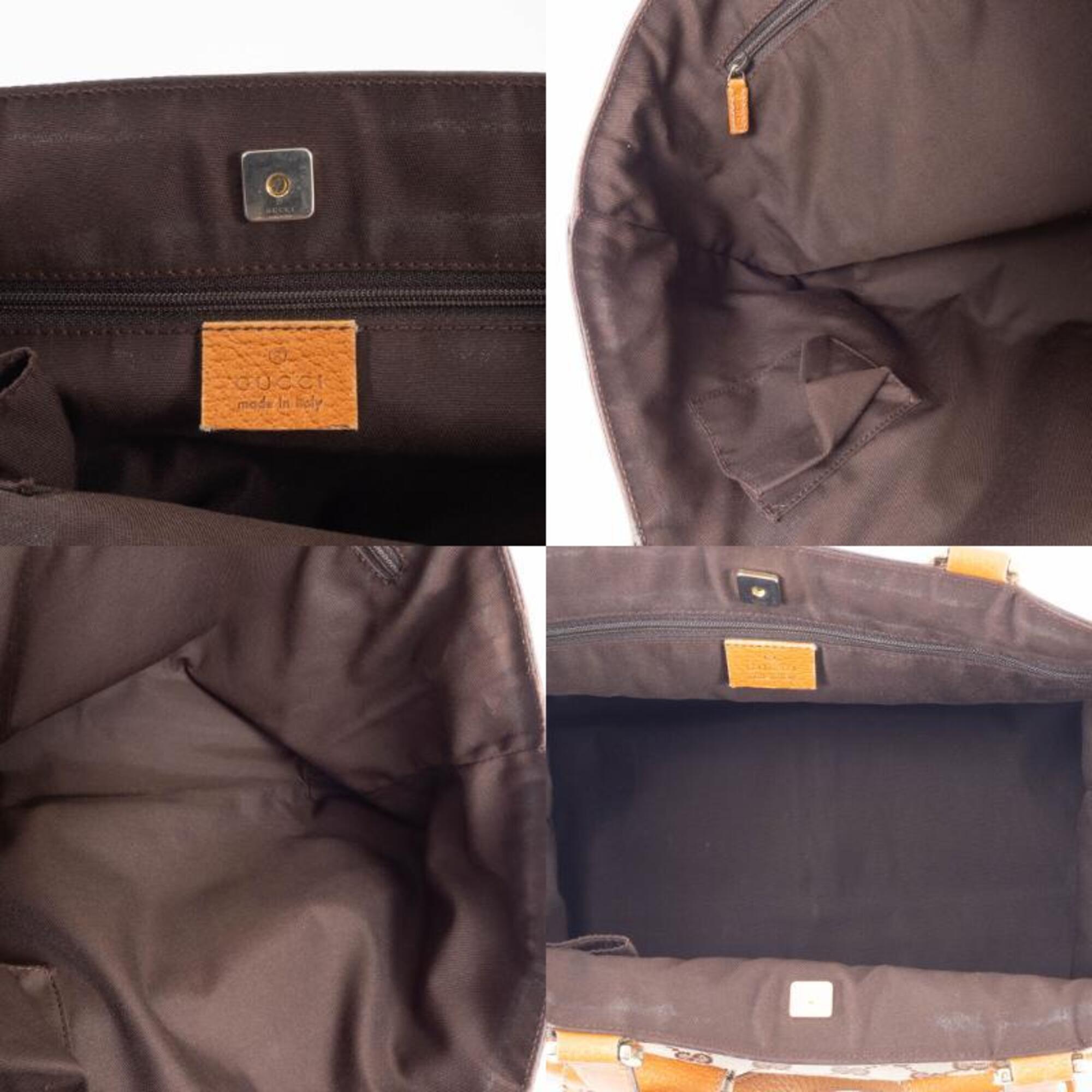 Gucci Abbey Beige Brown Gg Canvas Leather Tote Bag (Pre-Owned)
