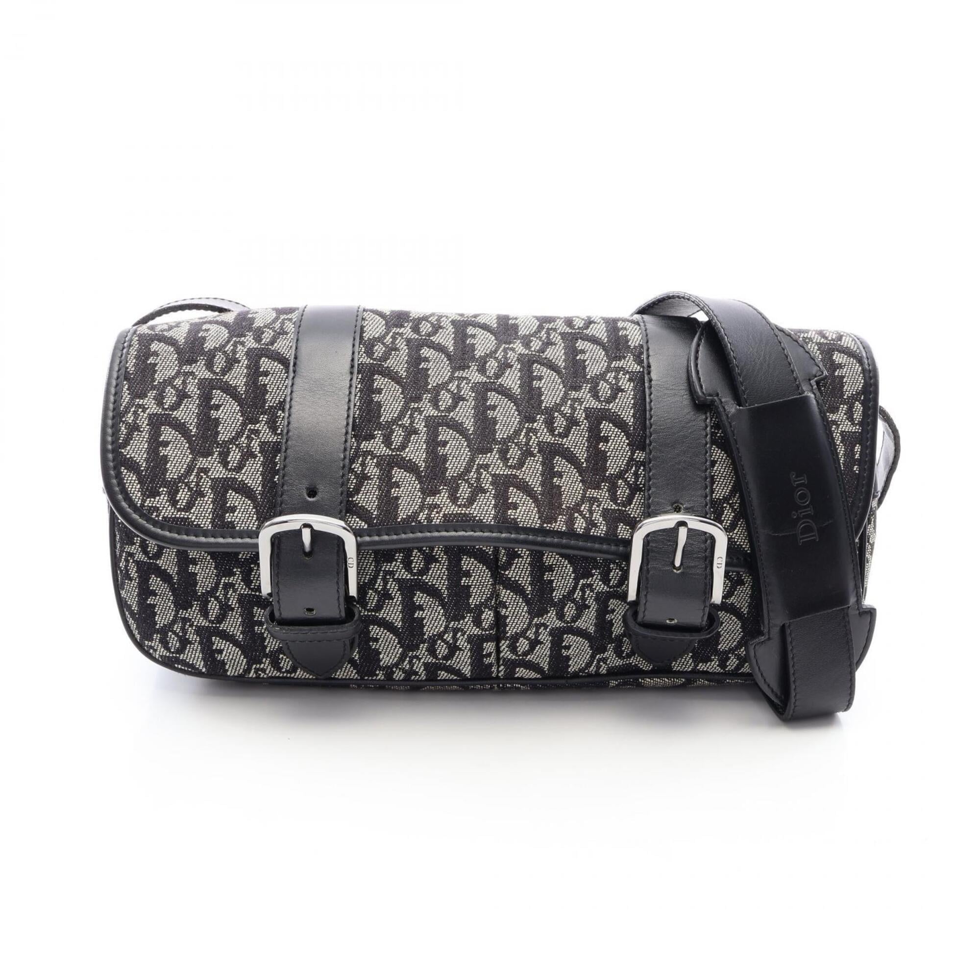 Christian Dior Beige Black Canvas Leather Handbag Shoulder Bag (Pre-Owned)