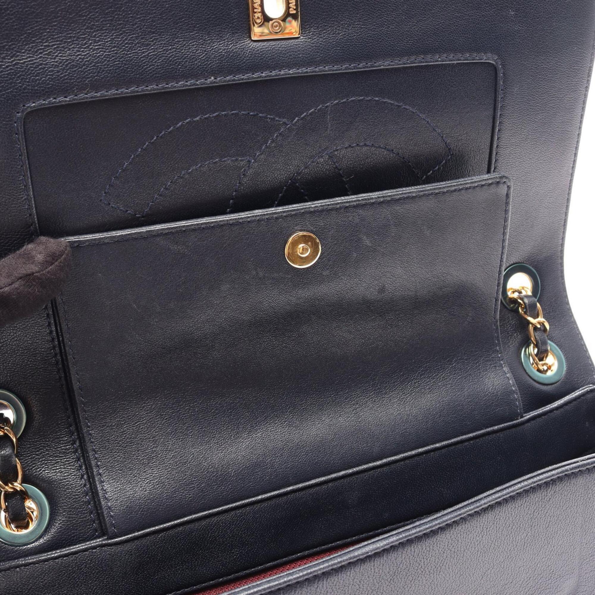 Chanel Navy Leather Handbag Shoulder Bag (Pre-Owned)