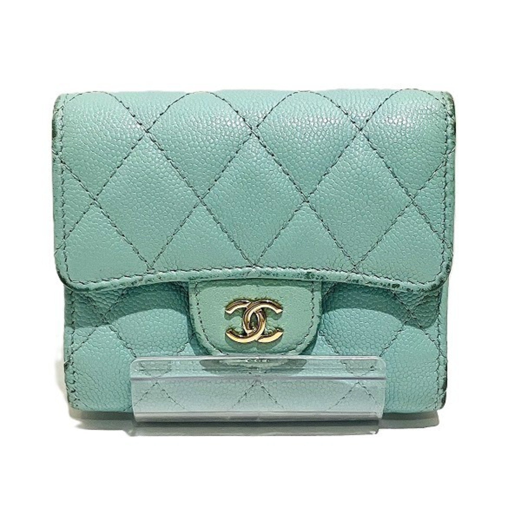 Chanel Light Blue Grained Calfskin Wallet (Tri-Fold) (Pre-Owned)