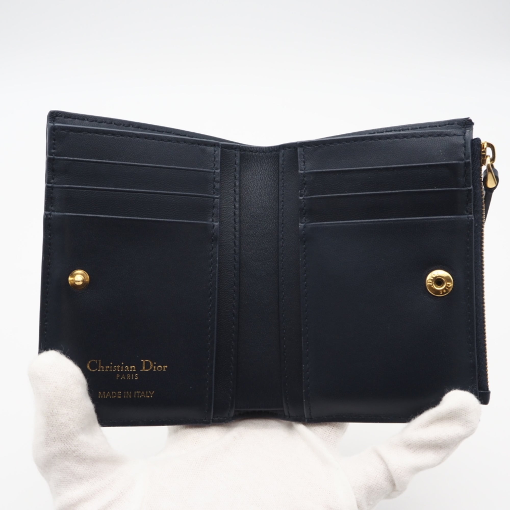 Christian Dior Navy White Cotton Leather Wallet (Bi-Fold) (Pre-Owned)