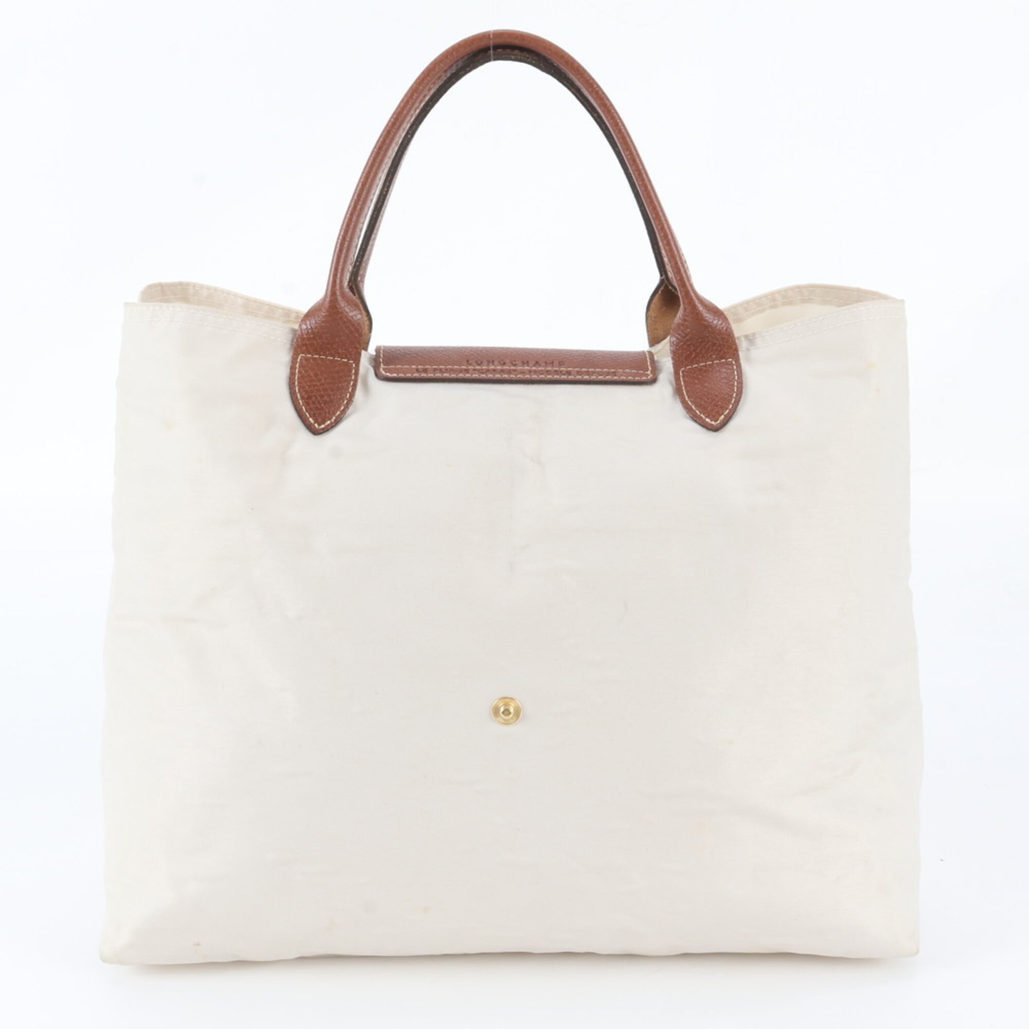 Longchamp Ivory Leather Nylon Handbag Shoulder Bag Tote Bag (Pre-Owned)