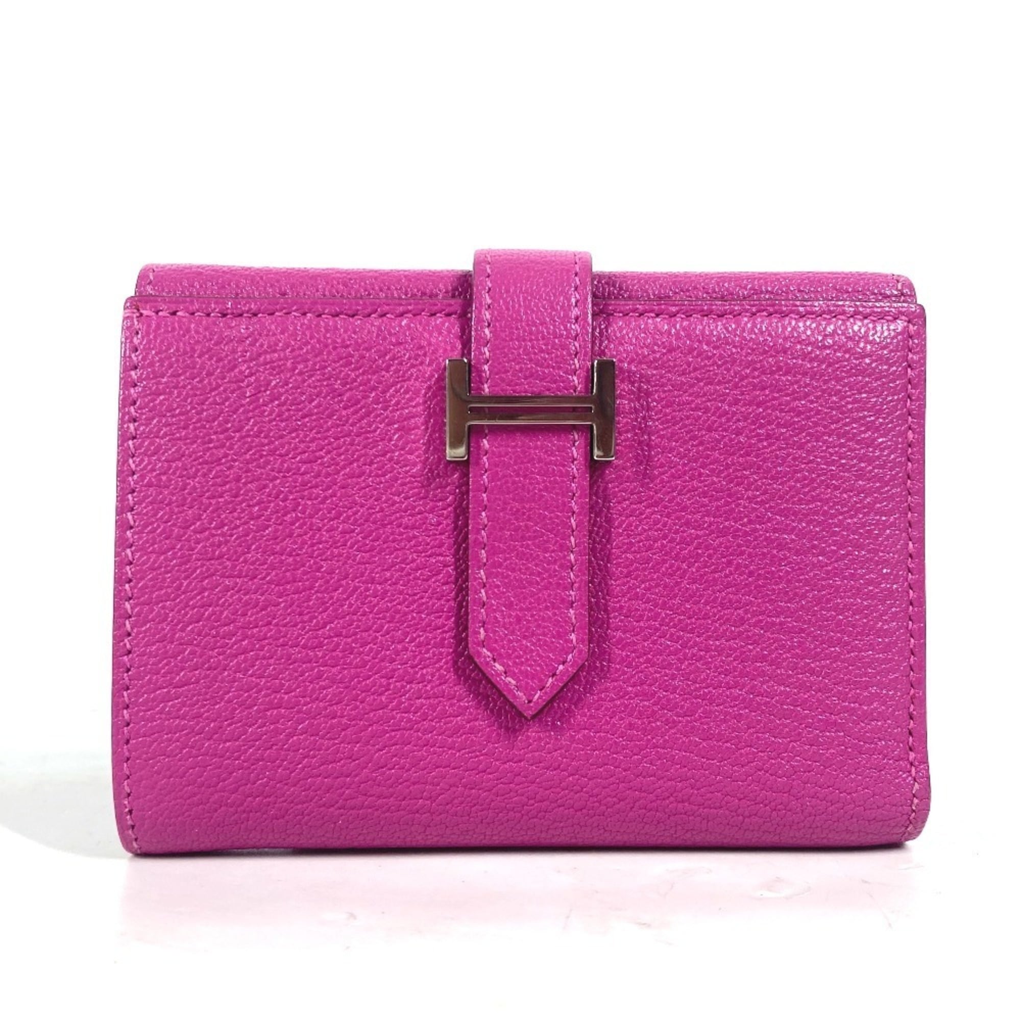 Hermes Pink Purple Chevre Leather Wallet (Tri-Fold) (Pre-Owned)