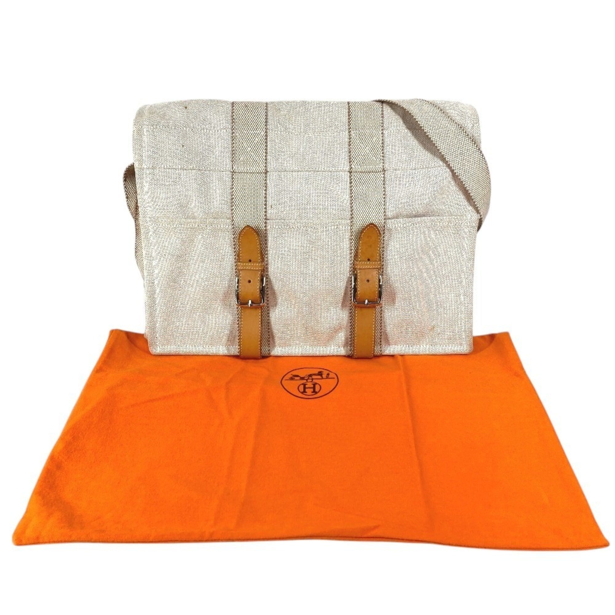 Hermes Beige Cotton Leather Shoulder Bag (Pre-Owned)